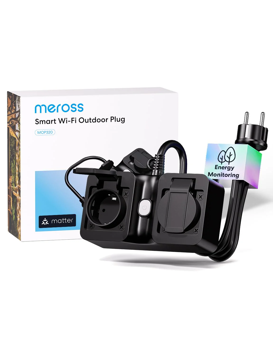 Meross Matte WiFi Socket Outdoor with Current Measurement, Smart Socket Electricity Meter for Balcony Power Station Outdoor Socket Waterproof IP44, Works with HomeKit, Alexa and Google, 16 A, 1.5 m Matte outdoor socket