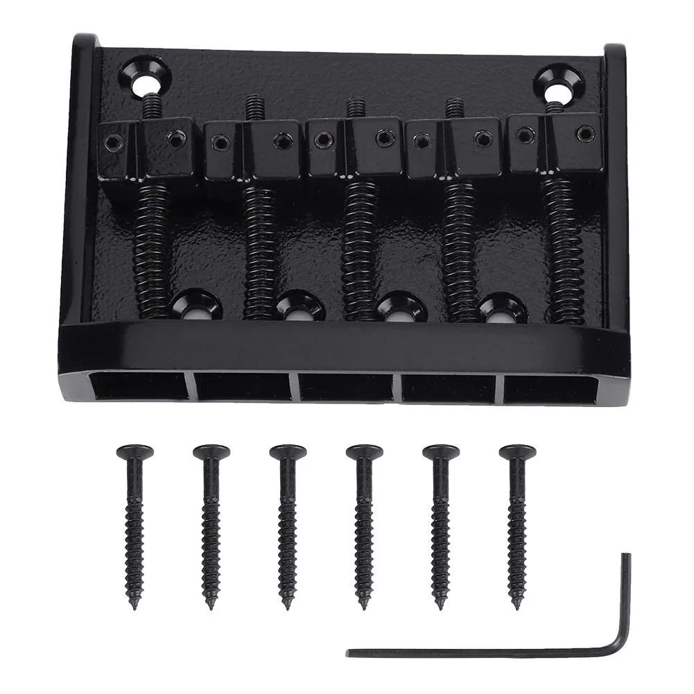 Metal 5 String Guitar Saddle Bridge Plate Electric Bass Bridge Tailpiece Replacement Accessory(Black)