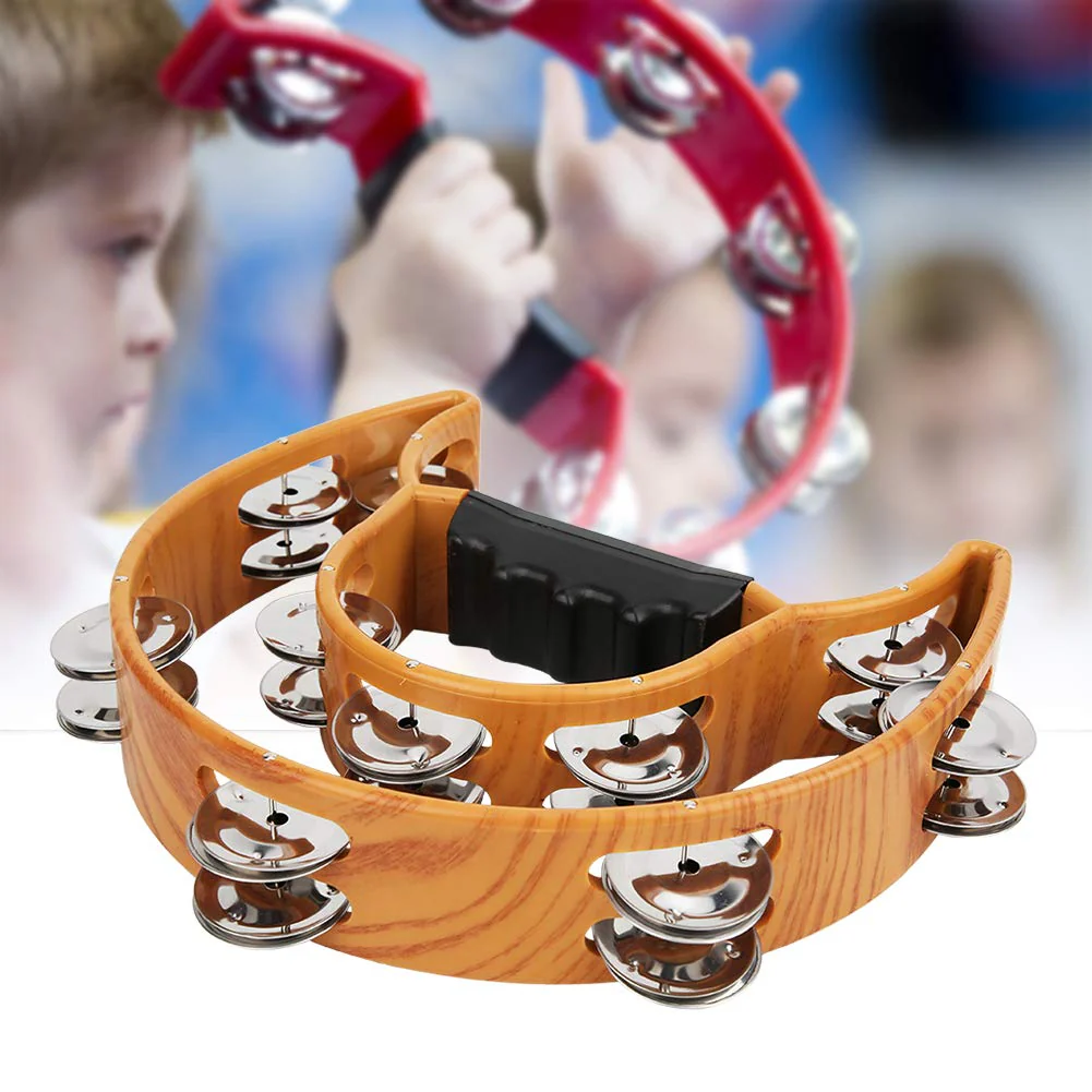Metal Tambourine Half Moon Musical Instruments, Double Row Metal Jingles Hand Held Instruments Percussion with Ergonomic Handle Grip Tambourines for Adults - Image 3