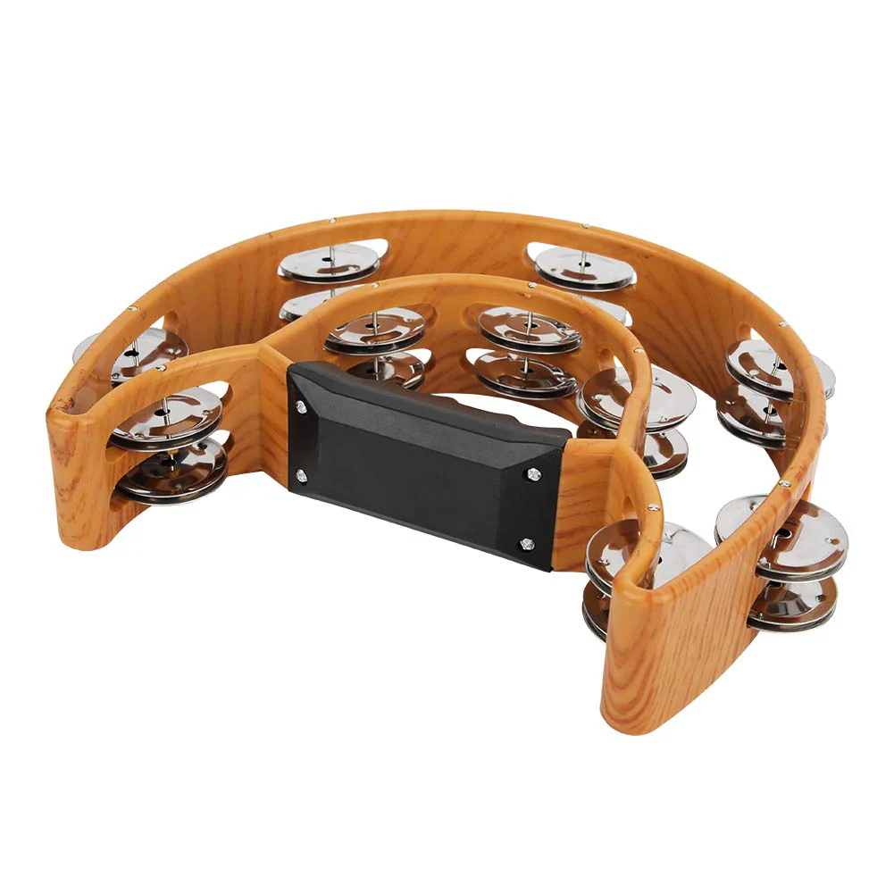 Metal Tambourine Half Moon Musical Instruments, Double Row Metal Jingles Hand Held Instruments Percussion with Ergonomic Handle Grip Tambourines for Adults - Image 5