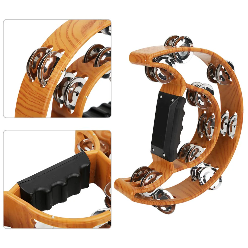 Metal Tambourine Half Moon Musical Instruments, Double Row Metal Jingles Hand Held Instruments Percussion with Ergonomic Handle Grip Tambourines for Adults - Image 7