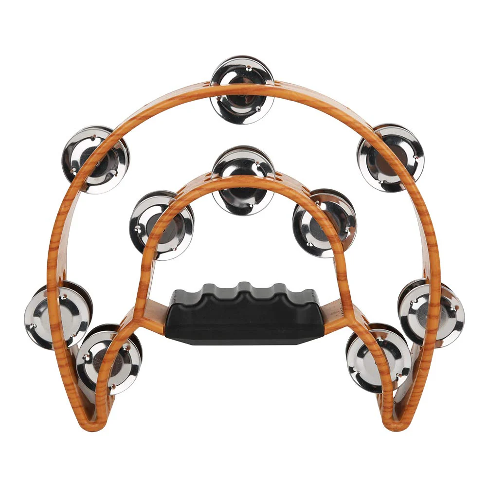 Metal Tambourine Half Moon Musical Instruments, Double Row Metal Jingles Hand Held Instruments Percussion with Ergonomic Handle Grip Tambourines for Adults - Image 8
