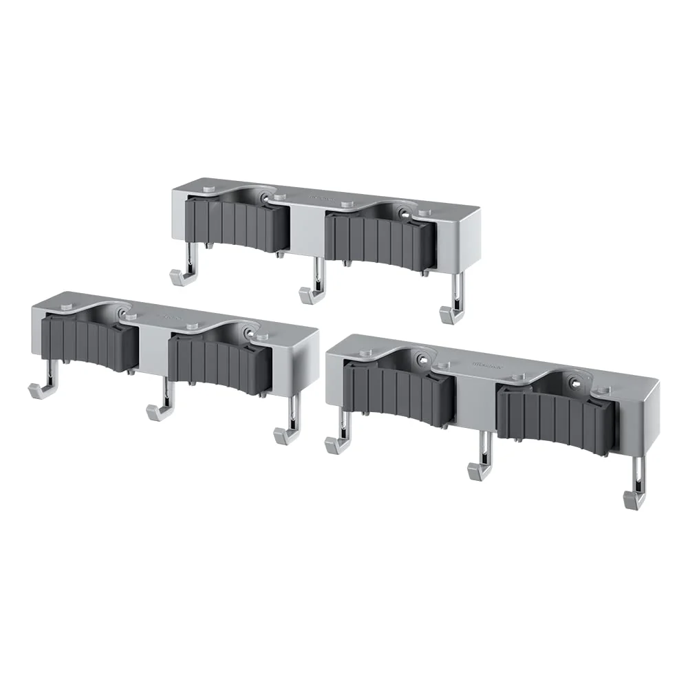 Metaltex Hang-up 6 Clamp Bar Broom Holder, Tool Holder with 3 Hooks, Set of 3
