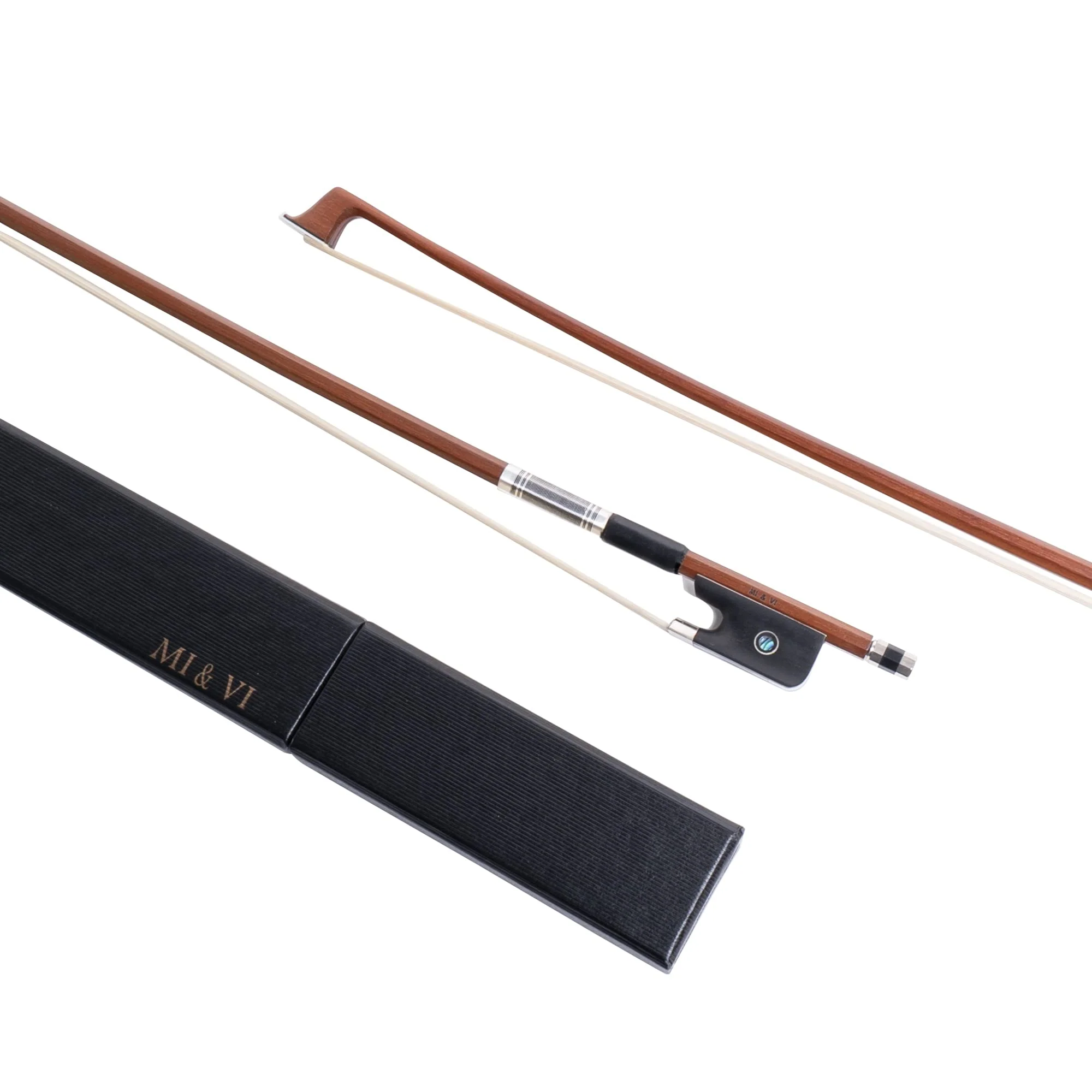MI&VI AB-530 Classic Brazilwood Viola Bow for 14"-17" Violas (Full Size) with Bow Case Included | Well Balanced | Ebony Frog | Silver Mount | Mongolian Horse Hair - MIVI Music