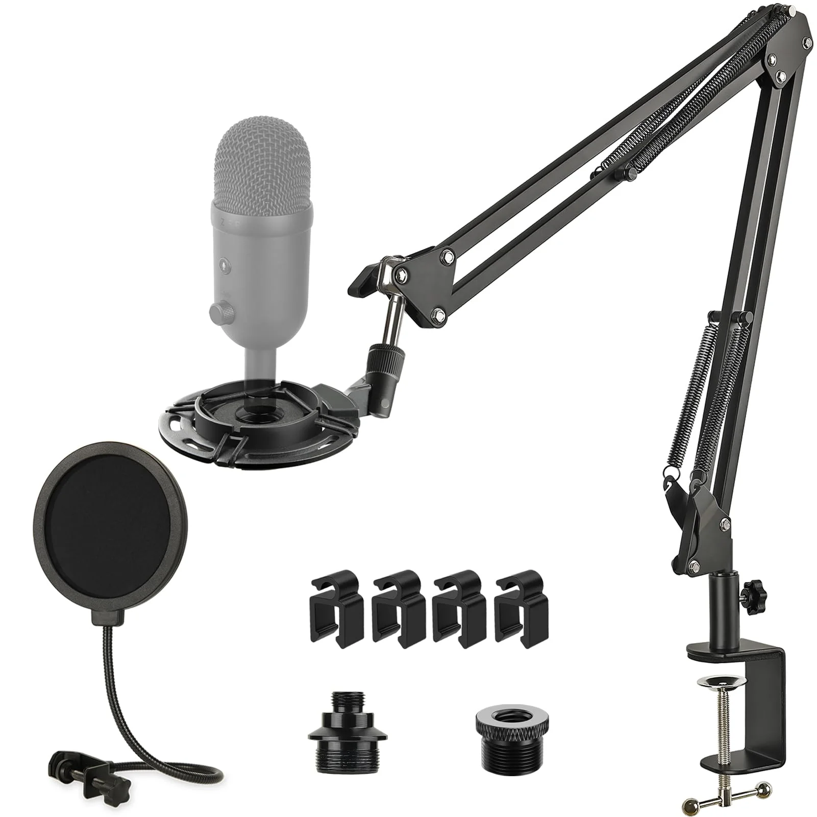 Mic Boom Arm for Razer Seiren V2 X, Adjustable Microphone Arm Stand with Shock Mount, Pop Filter, Heavy Duty Table Mount Clamp and 3/8 Female to 5/8 Male Screw Adapter