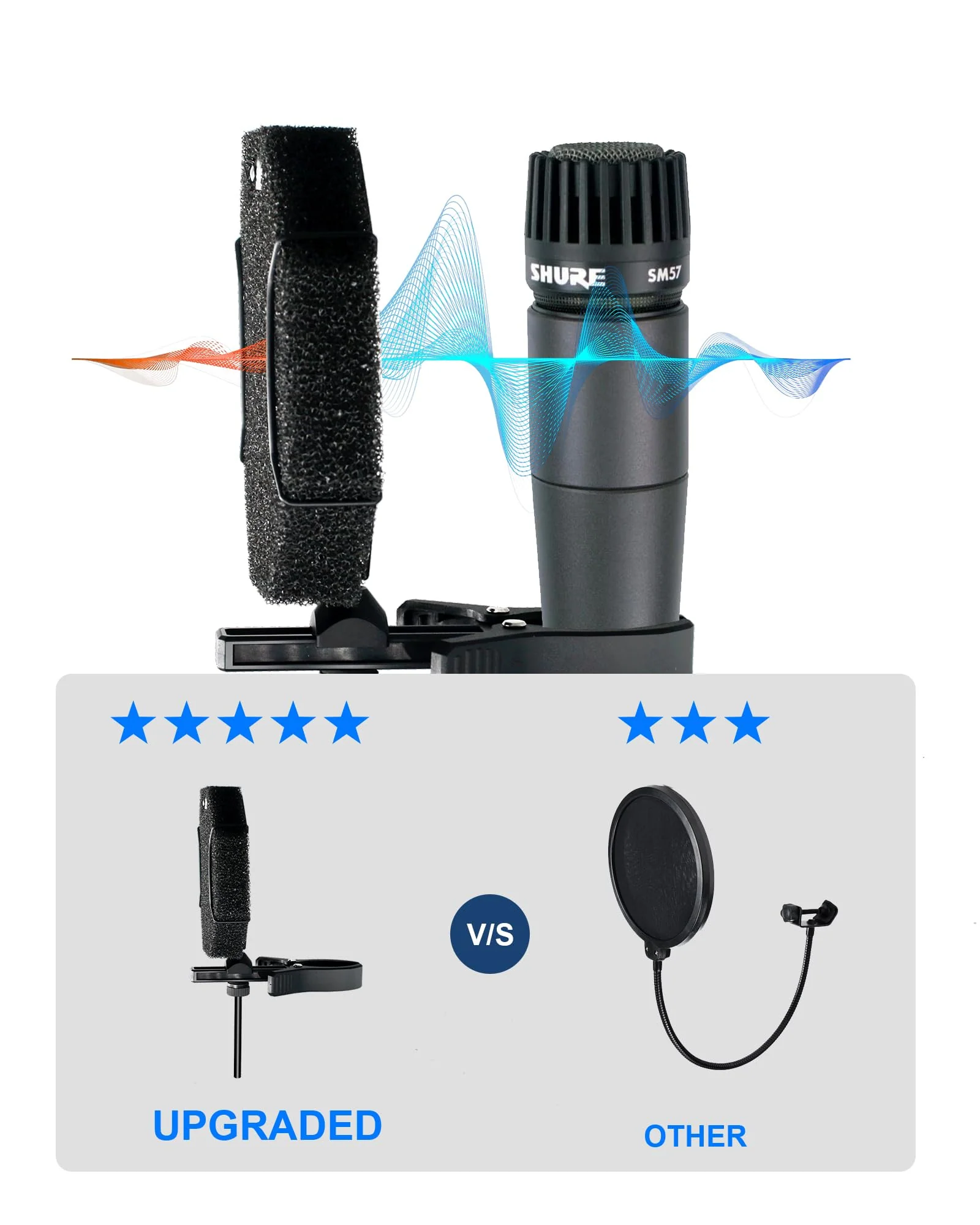 Microphone Pop Filter, Professional Windscreen Mic Cover for Dia.26-70mm Microphones, Acoustic Mic Shield with Upgraded Thick Sponge, Compatible with AT2020, Snowball, HyperX QuadCast, Shure SM78 - Image 5