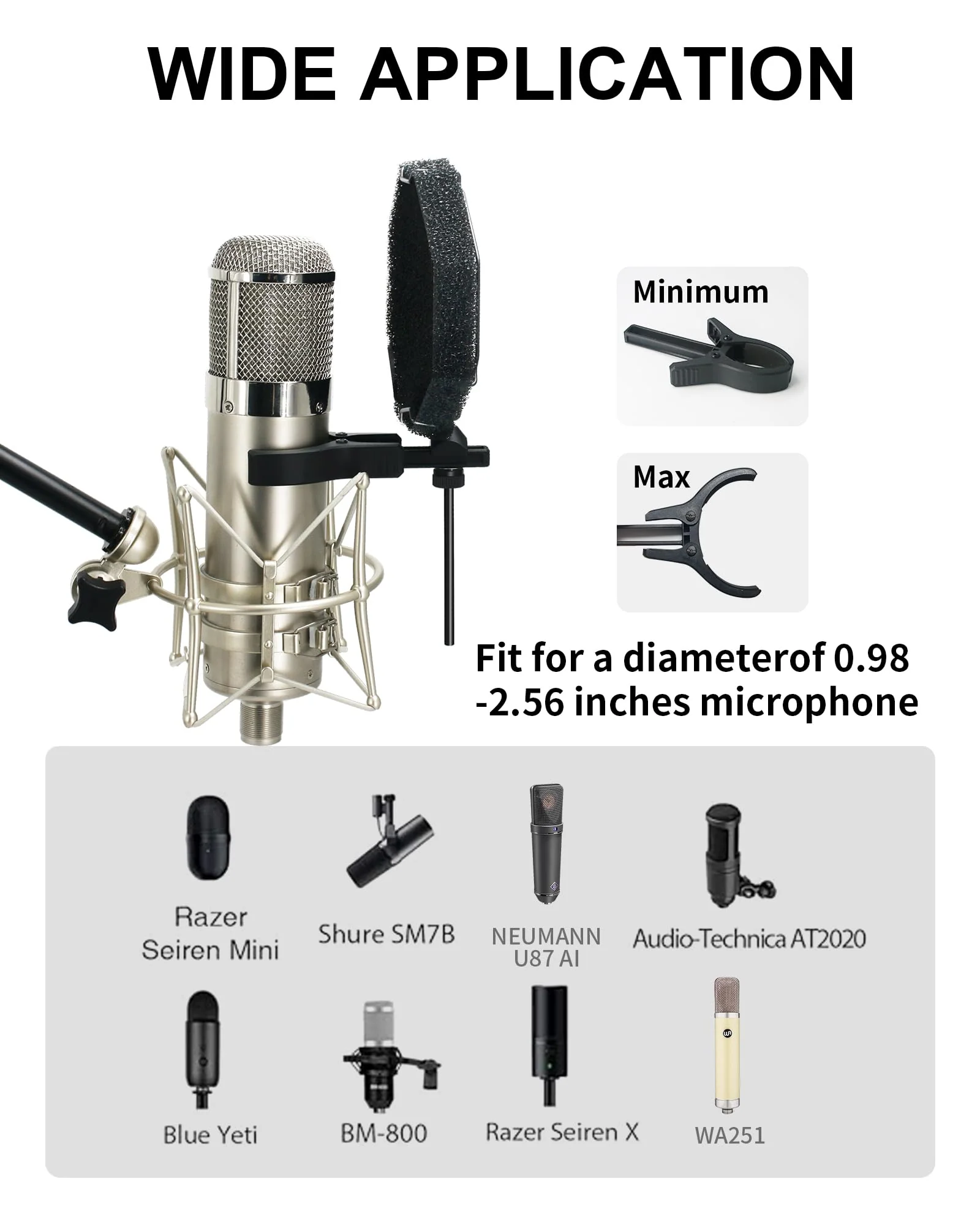 Microphone Pop Filter, Professional Windscreen Mic Cover for Dia.26-70mm Microphones, Acoustic Mic Shield with Upgraded Thick Sponge, Compatible with AT2020, Snowball, HyperX QuadCast, Shure SM78 - Image 8