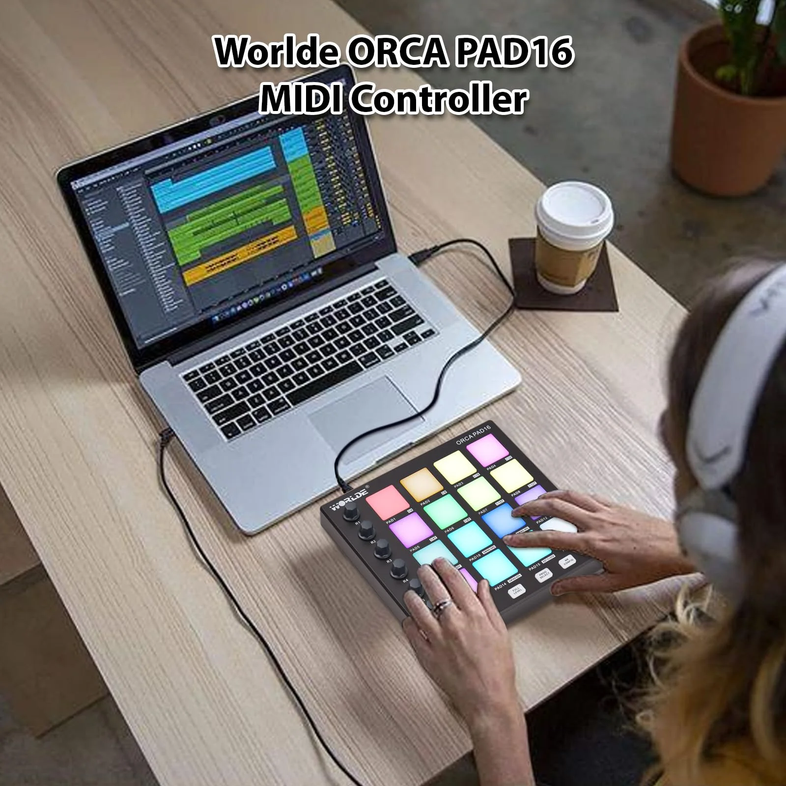 MIDI Controller Beat Maker Machine 6 Assignable Knobs Note Repeat Full Level Buttons and Production Software Portable Mini MIDI Controller Pad USB for Beginner Music Production - Image 3