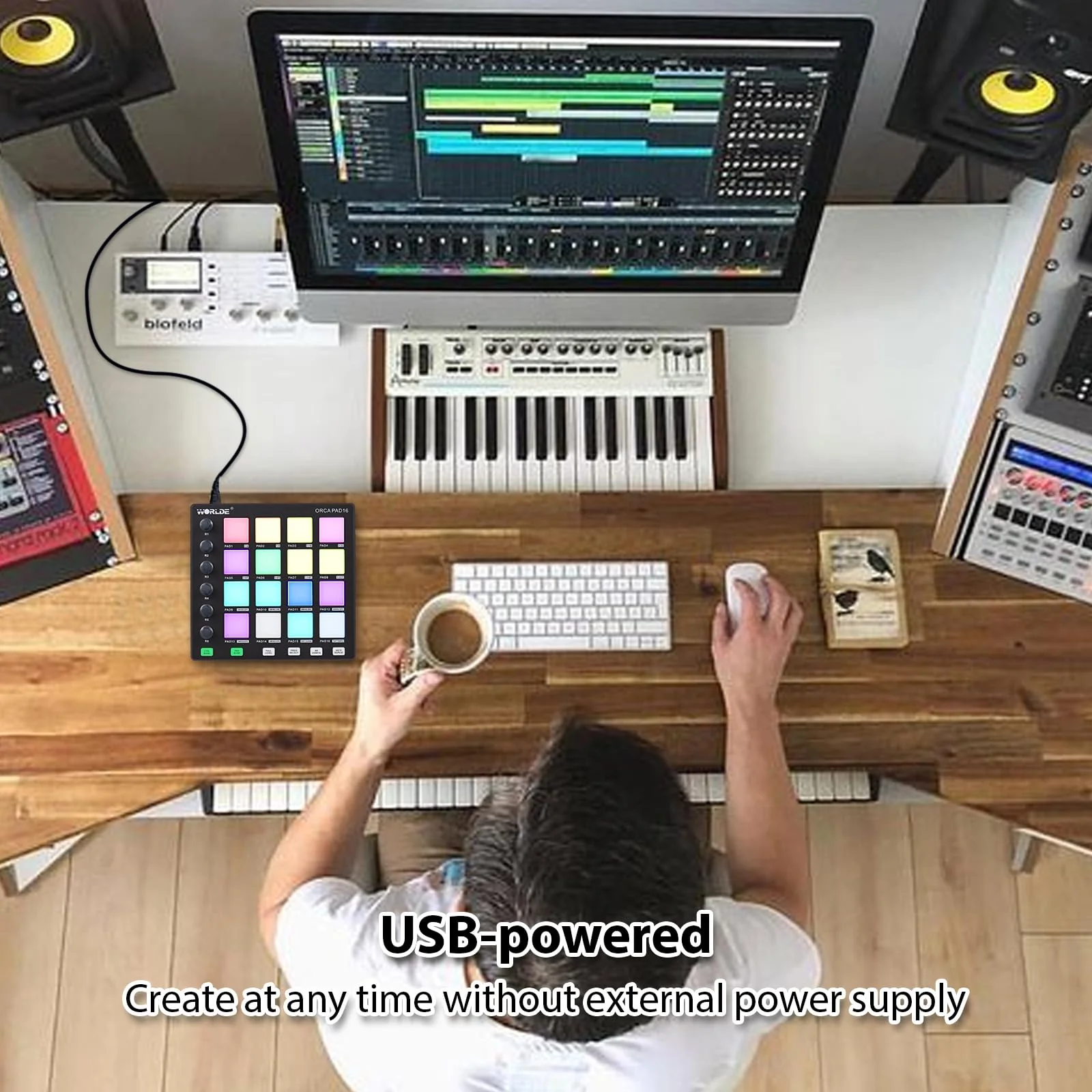 MIDI Controller Strike Pad Midi Drum Pad Drum machine Beat Maker Usb Midi Keyboard Machine 6 Assignable Knobs Note Repeat Full Level Buttons and Production Software Portable Mini MIDI Controller - Image 3