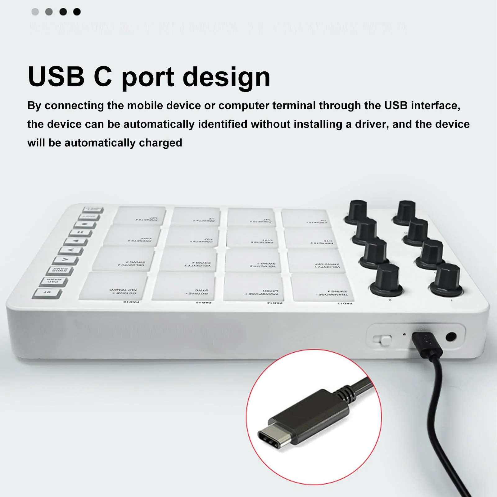 MIDI Pad Controller, Portable SMC PAD Bluetooth MIDI Controller with 16 RGB Backlit Pads, 8 Assignable Knobs, Note Repeat, Full Level Buttons, 3.5mm MIDI Output - Image 2
