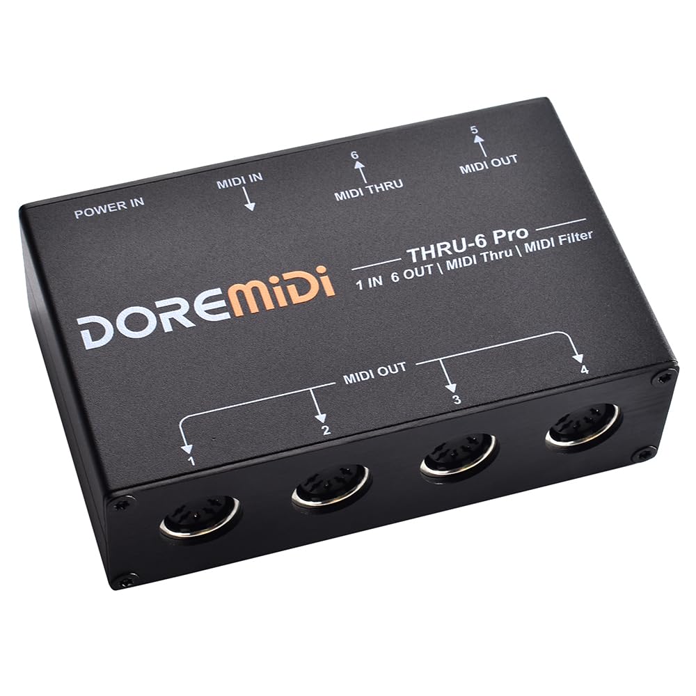 MIDI THRU-6 Pro Box MIDI Splitter + Filter Be Used To Convert 1 MIDI Input Into 6 MIDI Outputs + USB MIDI Output