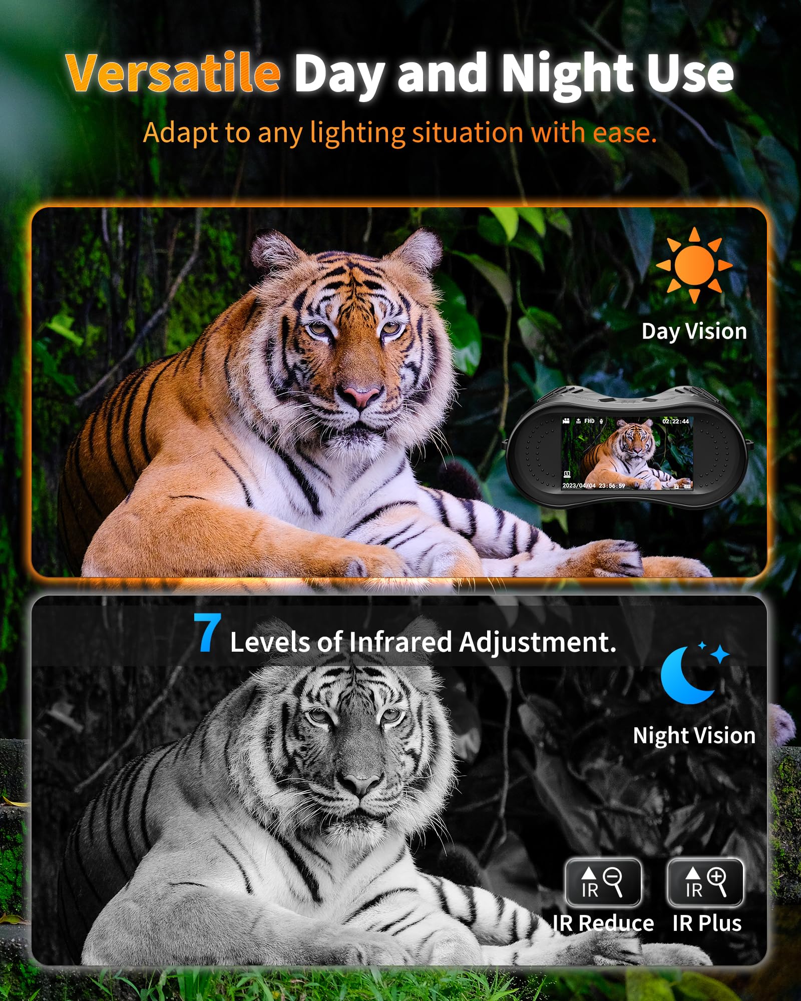 Mildhug Night Vision Goggles - 1315FT 4K Night Vision Binoculars for Adults, 8X Digital Zoom, 4000mAH Rechargeable Battery 3.2'' Screen with 32GB TF Card black - Image 3