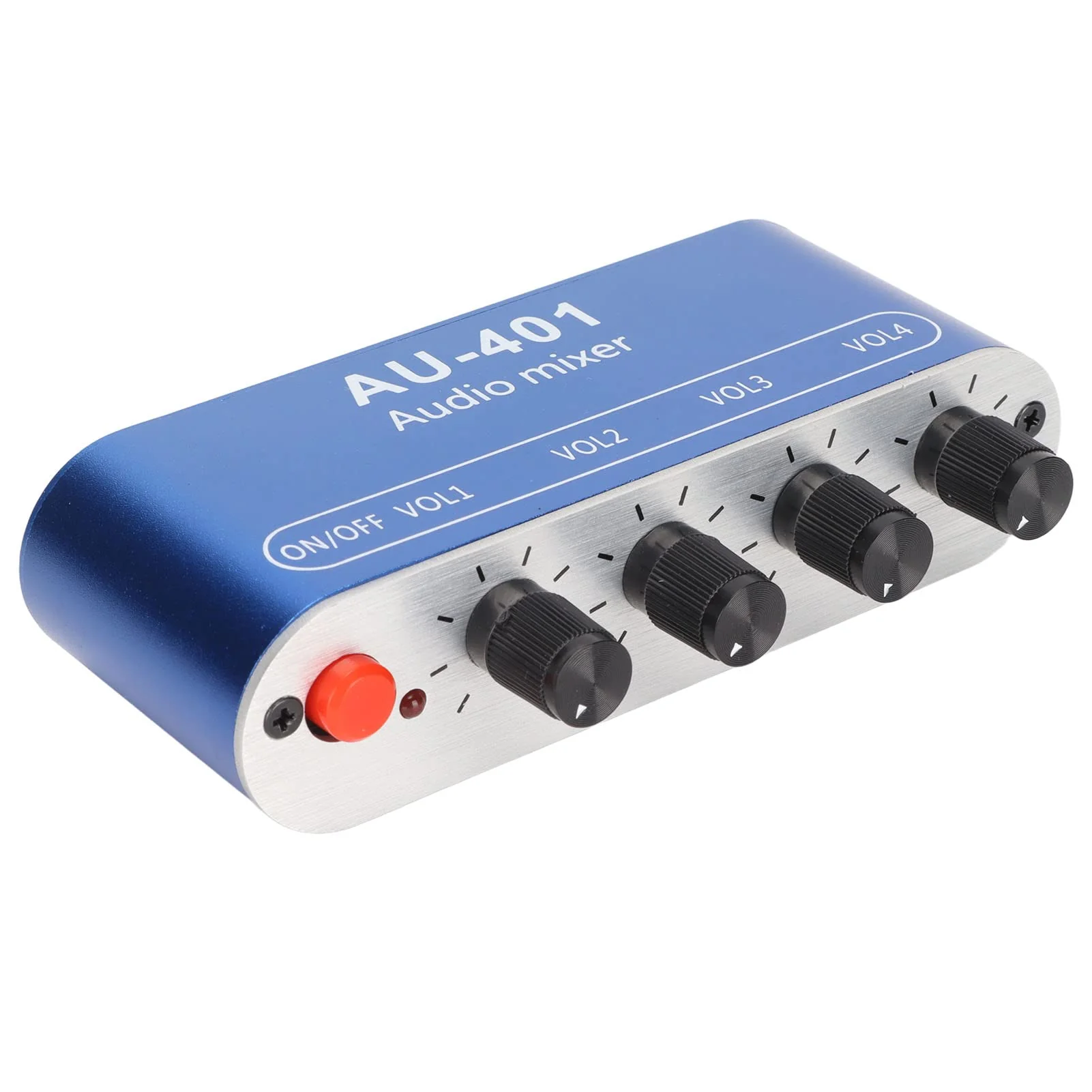 Mini Audio Mixer, 4 Channel Line Mixer with 3.5mm Stereo Jack, 4 Input 1 Stereo Output & Volume Adjustment, DC 5V-12V Stereo Mixer for PC, Phone, Laptop, Headphone, Small Clubs or Bars