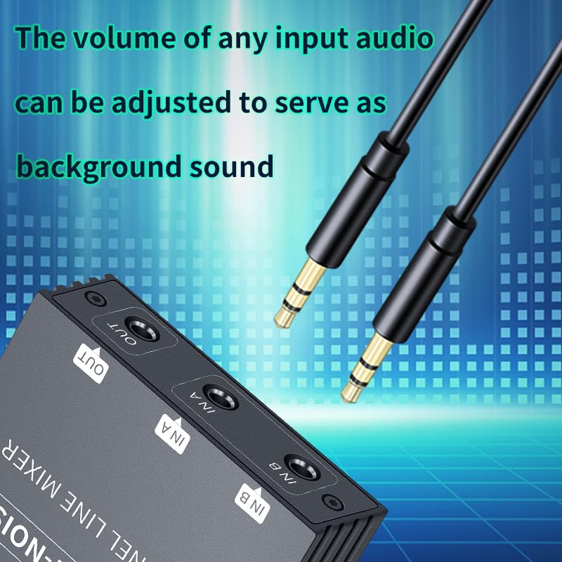 Mini Audio Mixer Line Mixer, 2 Way Audio mixer 3.5mm mixer,DC 5V, Stereo Ultra, Low-Noise 2-Channel for Sub-Mixing, for music creation, live broadcast, As Guitars, Bass, Keyboards Mixer - Image 4