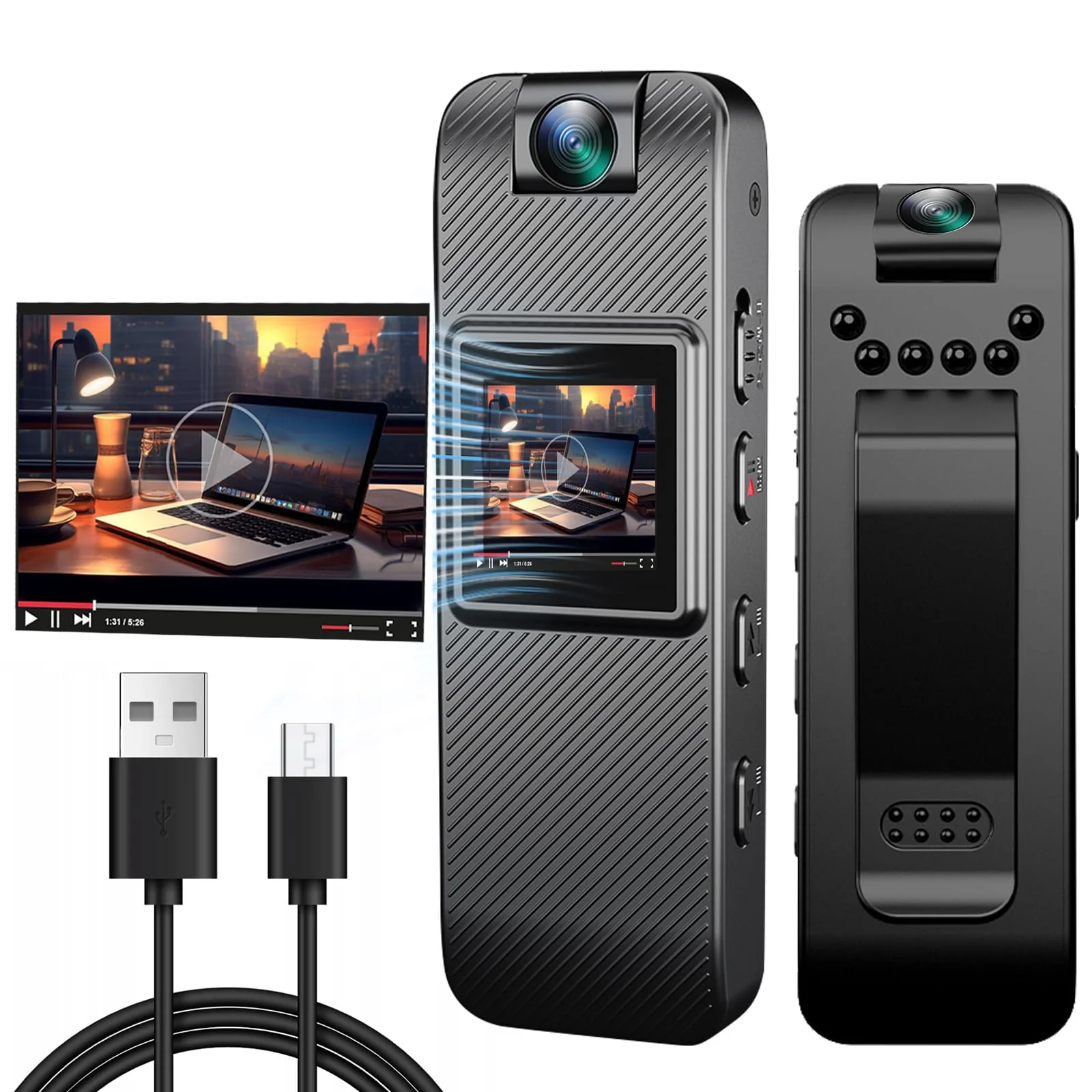 Mini Body Camera HD 1080P Wearable Video Recorder, Small Security Camera with Night Vision 1.3 Inch Display 180° Rotatable Lens, Portable Body Cam for Law Enforcement/Sports/Delivery