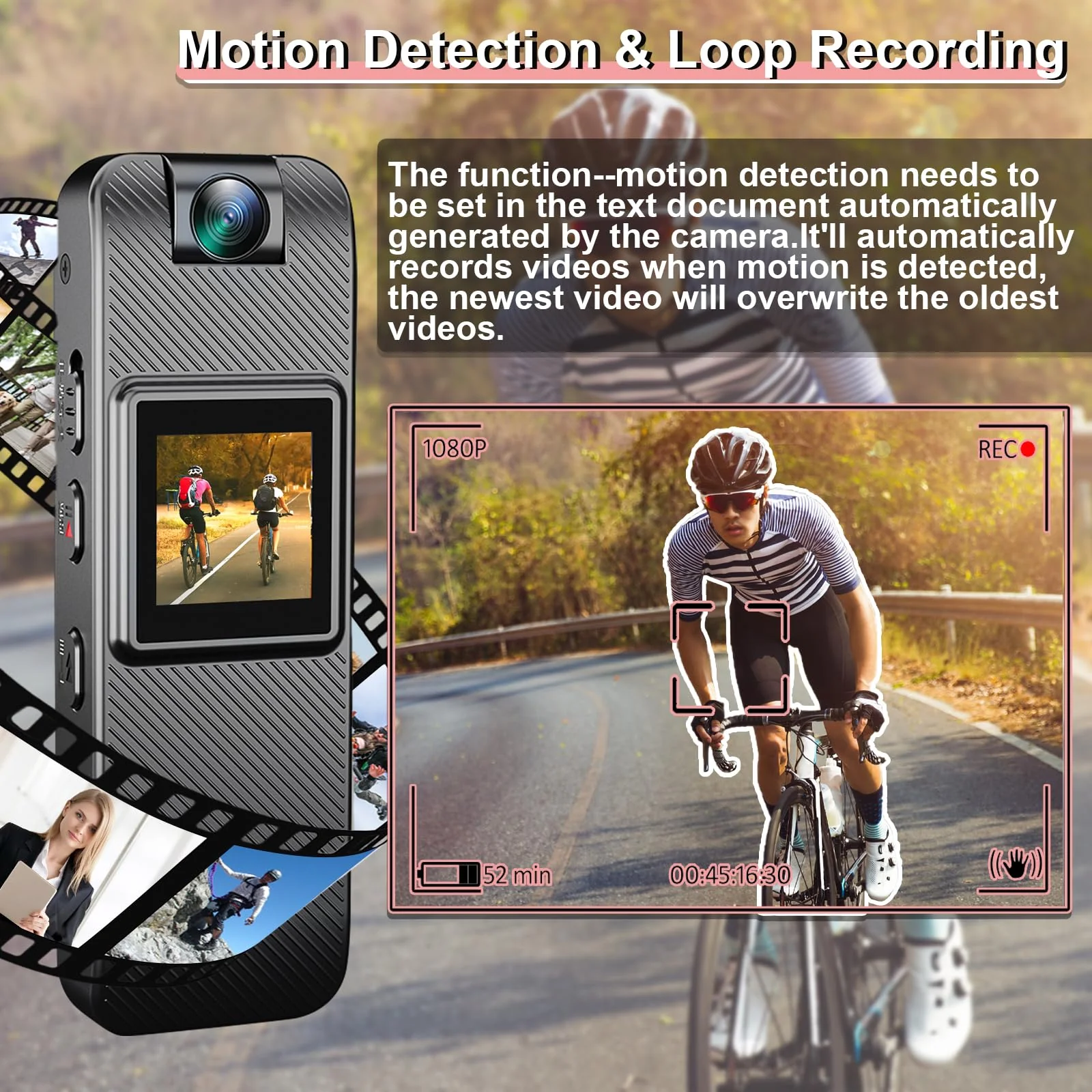 Mini Body Camera HD 1080P Wearable Video Recorder, Small Security Camera with Night Vision 1.3 Inch Display 180° Rotatable Lens, Portable Body Cam for Law Enforcement/Sports/Delivery - Image 3