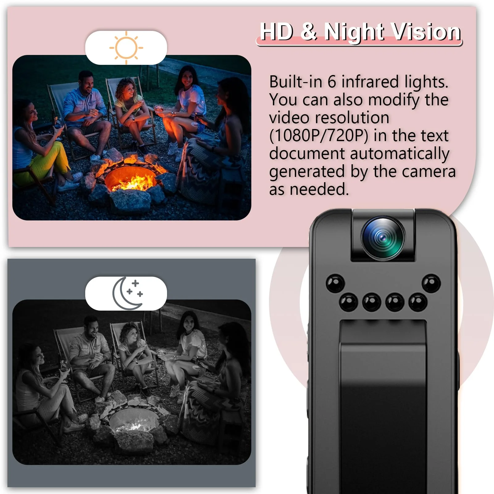 Mini Body Camera HD 1080P Wearable Video Recorder, Small Security Camera with Night Vision 1.3 Inch Display 180° Rotatable Lens, Portable Body Cam for Law Enforcement/Sports/Delivery - Image 4