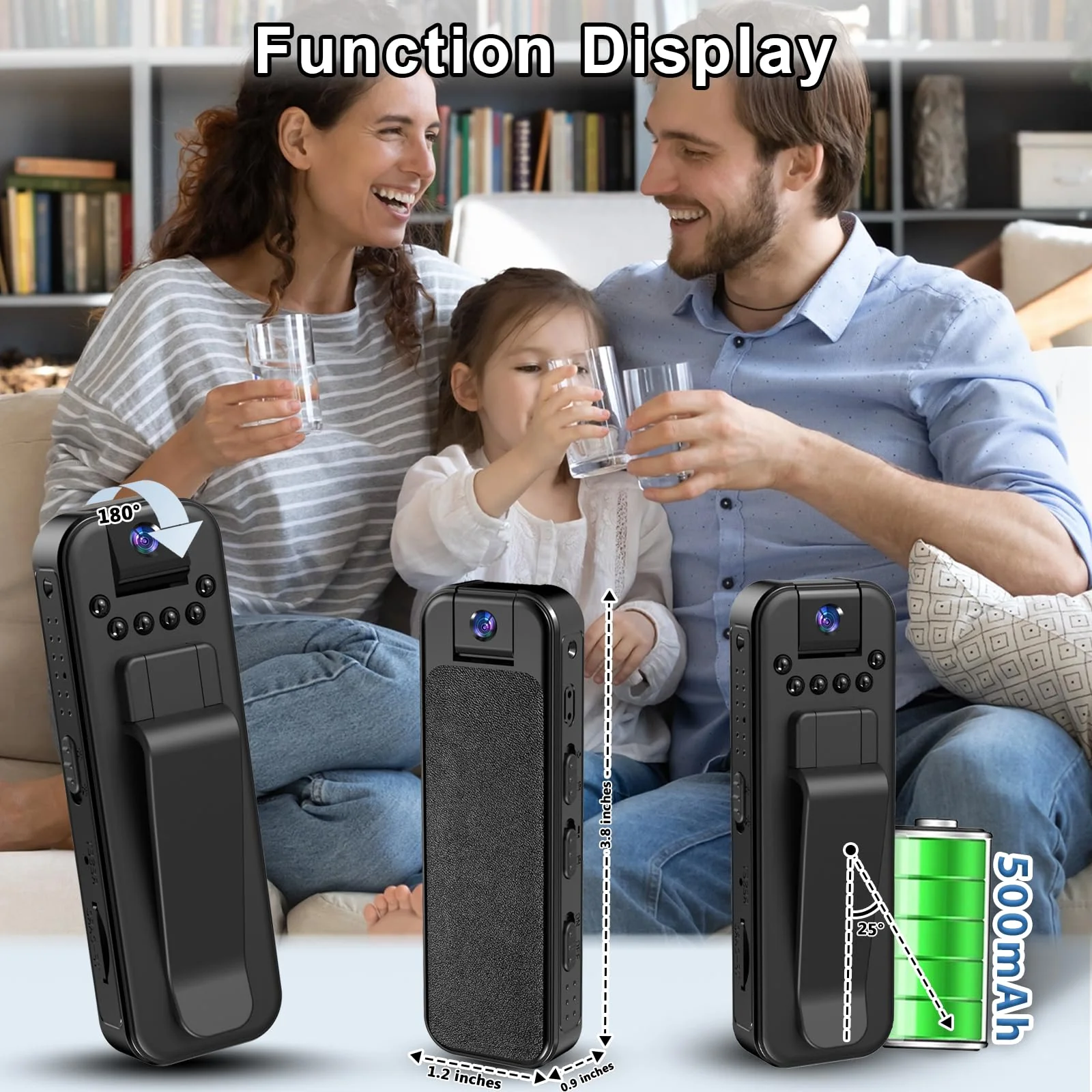 Mini Body Camera with Audio and Video Recording, 1080P Camcorder with Night Vision, 180° Ratatable Lens, Sturdy Clip for Cycling Law Enforcement Recording up to 128GB SD Card (Not Included) - Image 3