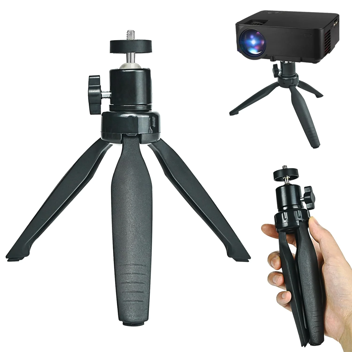 Mini Desktop Tripod Stand with 6.3 inch Universal 1/4 Screw Ballhead for Projectors, DSLR Cameras, Webcams, Smartphones, and Selfie Sticks - Black Angle Adjustable pt-101 tripod