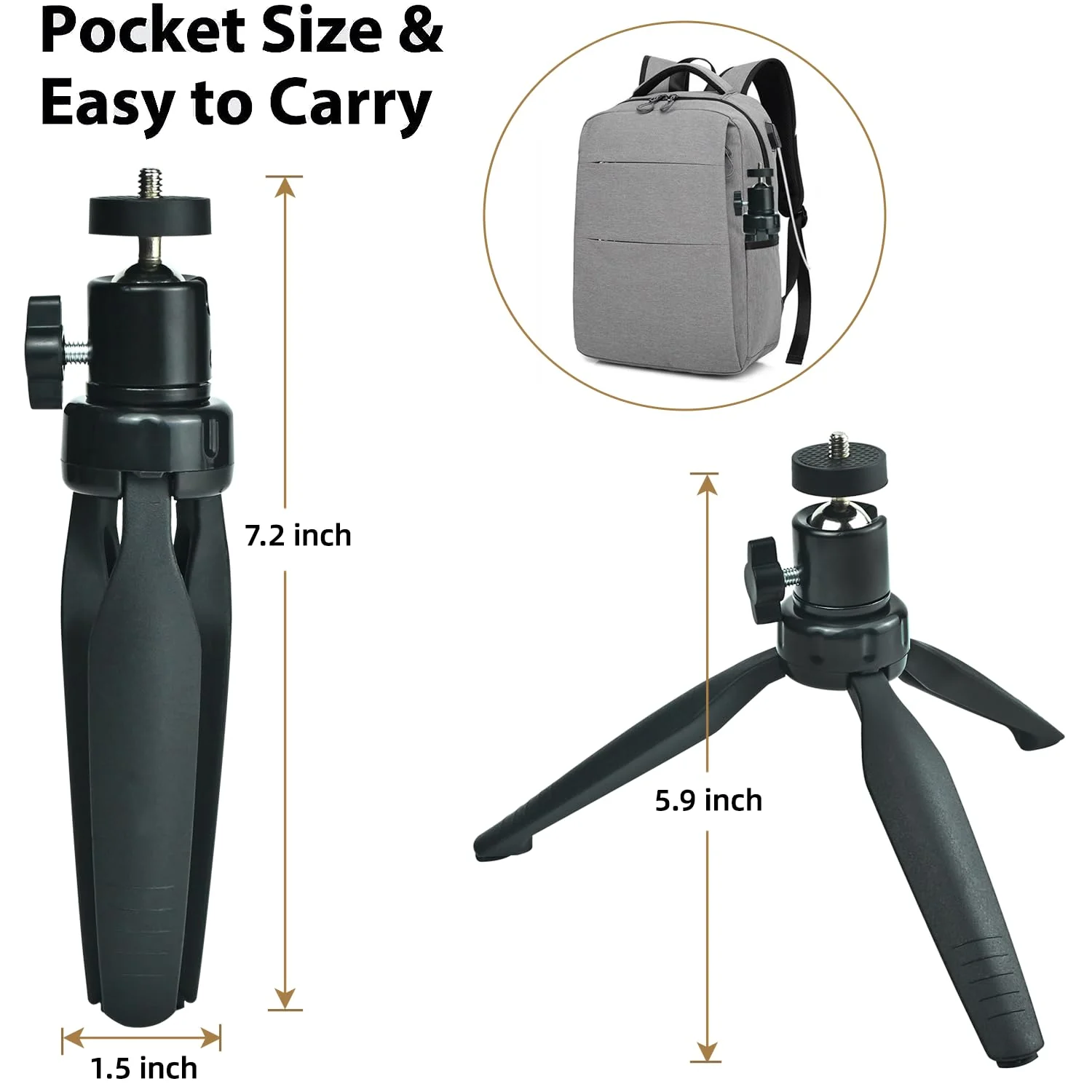 Mini Desktop Tripod Stand with 6.3 inch Universal 1/4 Screw Ballhead for Projectors, DSLR Cameras, Webcams, Smartphones, and Selfie Sticks - Black Angle Adjustable pt-101 tripod - Image 3