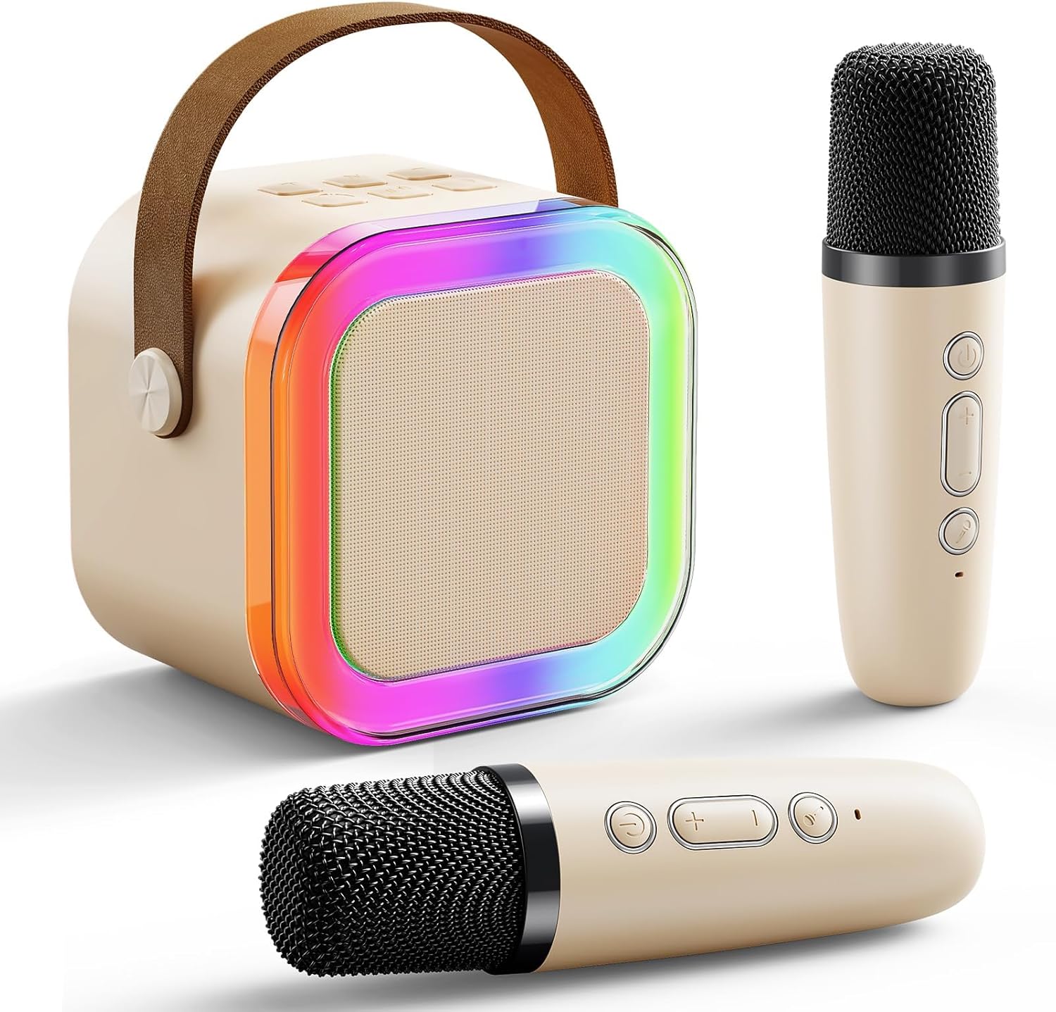 Mini Karaoke Machine for Kids Adults, Portable Bluetooth Karaoke Speaker with 2 Wireless Microphones for Girls Boys 3-11,12+ Years Old, Gifts for Family Home Birthday Party off-white - Image 5