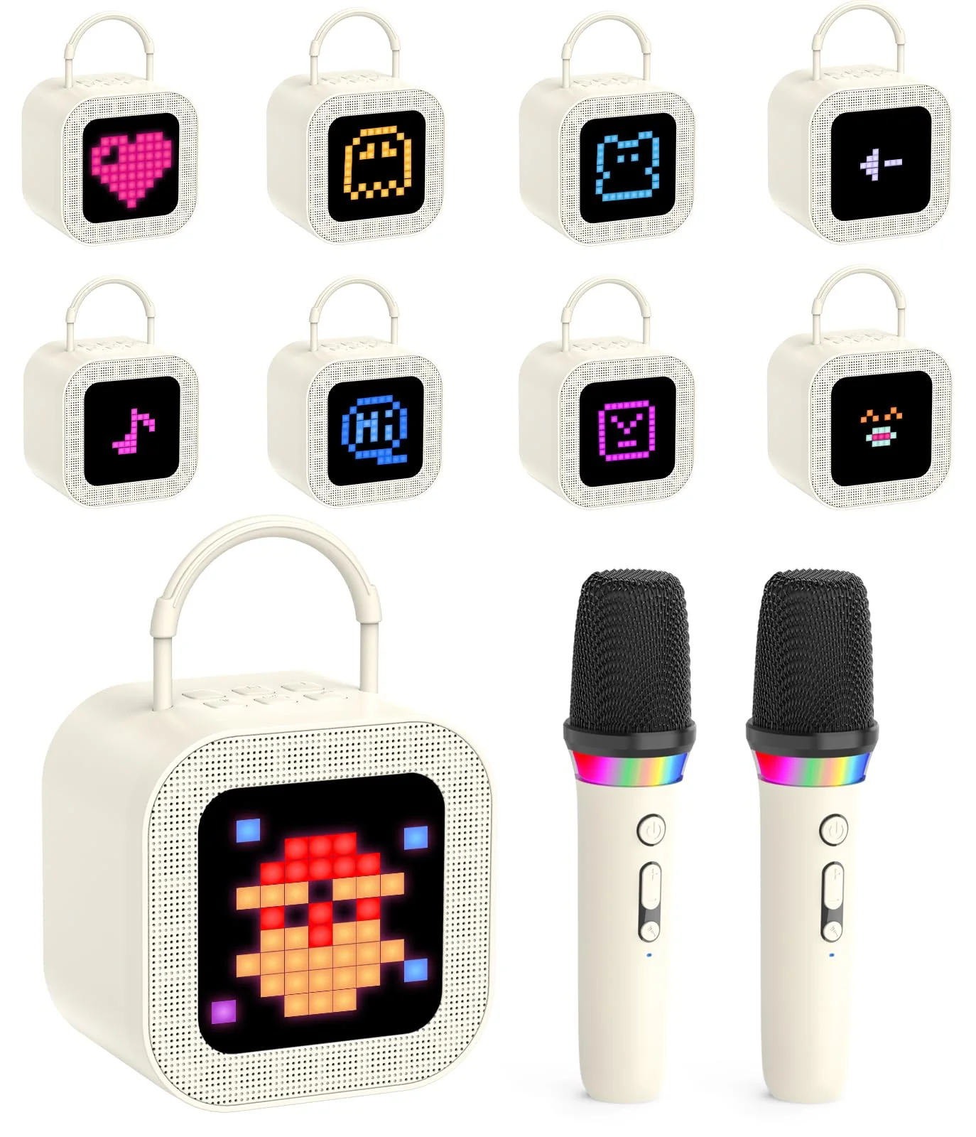 Mini Karaoke Machine for Kids Adults, with 2 Wireless Mic and Screen, Kids Gifts for Girls Ages 3,4,5,6,7,8,9,10,11,12+Year Old, Birthday Toy Gift for Girls Boys Party-Beige Beige