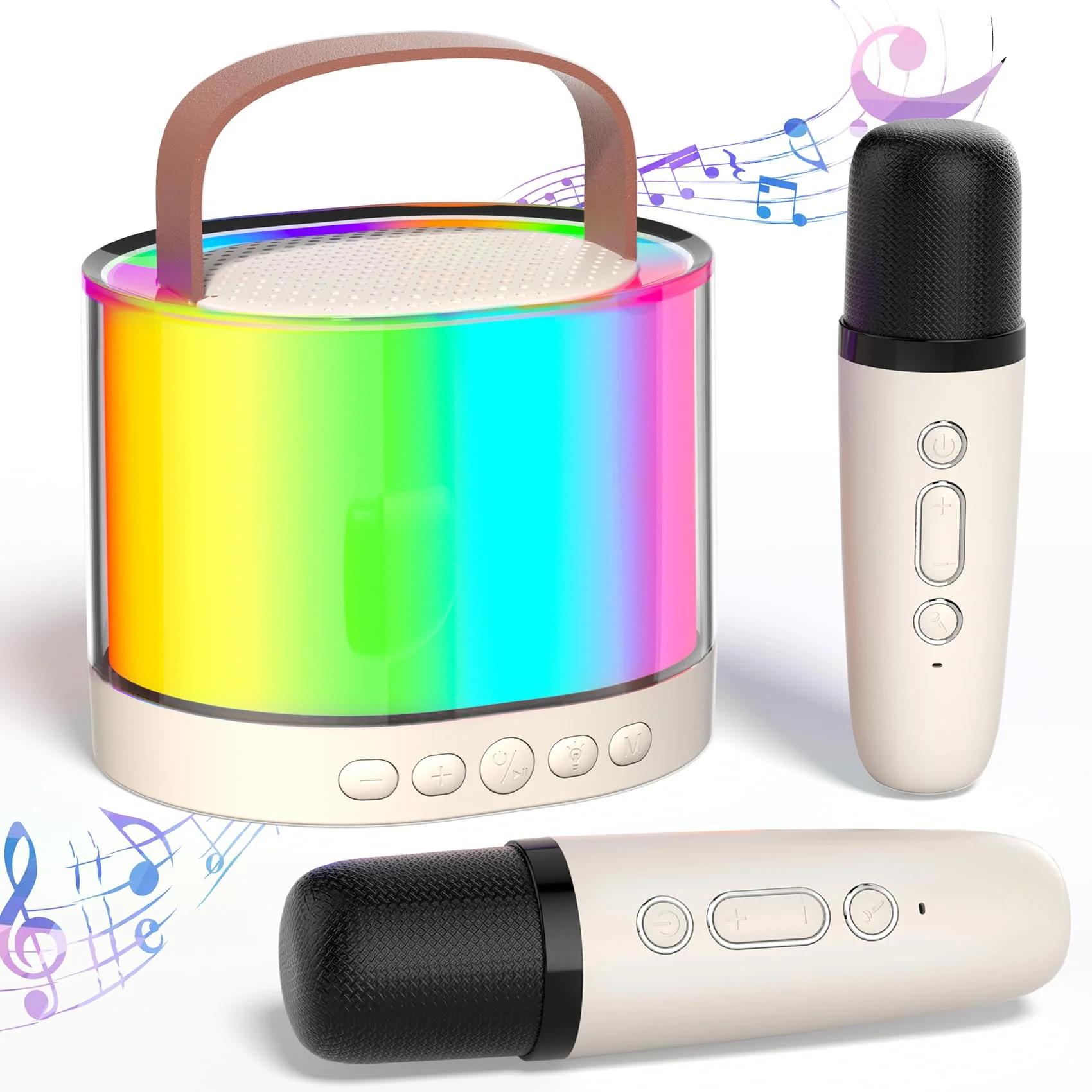 Mini Karaoke Machine for Kids Portable Bluetooth 5.3 Speaker Led Lights with 2 Wireless Microphones Karaoke Gifts for Girls Boys Audlt Birthday Christmas Indoor Outdoor Home Party