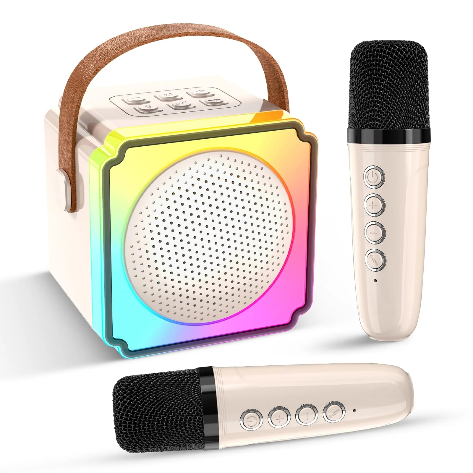 Mini Karaoke Machine for Kids,Portable Bluetooth Karaoke Machine with 2 Wireless Microphones, Kids Karaoke Machine for Birthday Home Party,Gift for Girls Boys(Beige) Beige