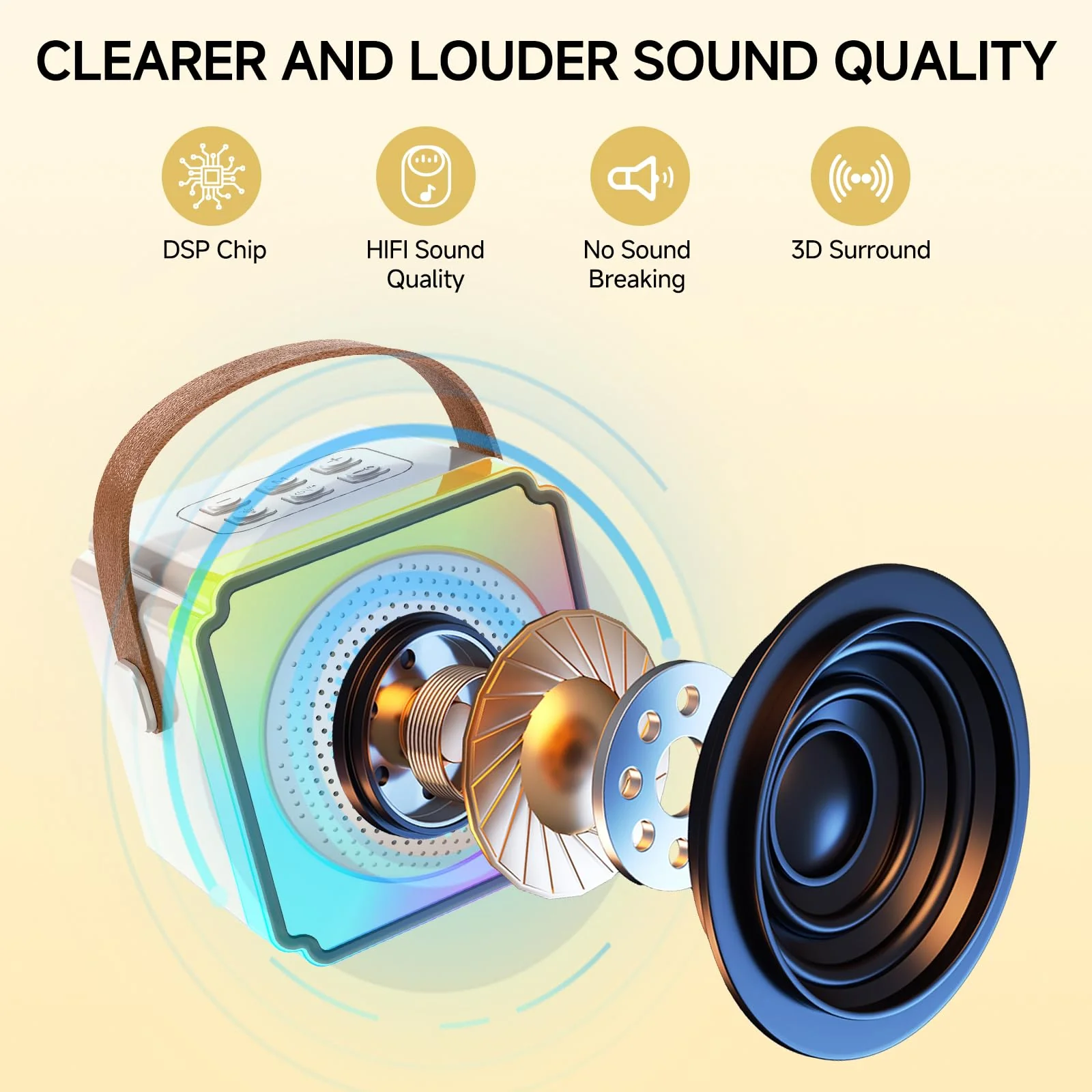 Mini Karaoke Machine for Kids,Portable Bluetooth Karaoke Machine with 2 Wireless Microphones, Kids Karaoke Machine for Birthday Home Party,Gift for Girls Boys(Beige) Beige - Image 3