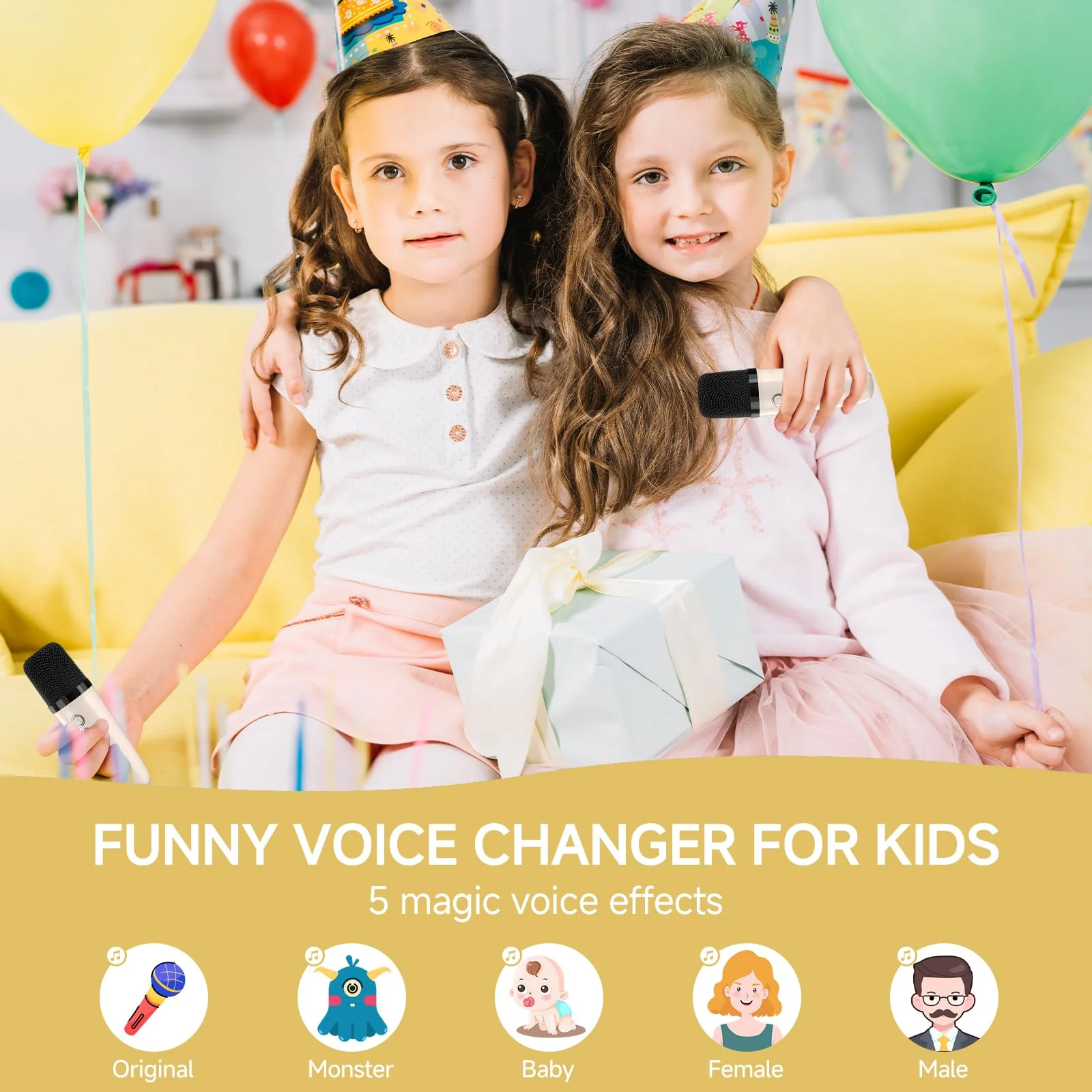 Mini Karaoke Machine for Kids,Portable Bluetooth Karaoke Machine with 2 Wireless Microphones, Kids Karaoke Machine for Birthday Home Party,Gift for Girls Boys(Beige) Beige - Image 5