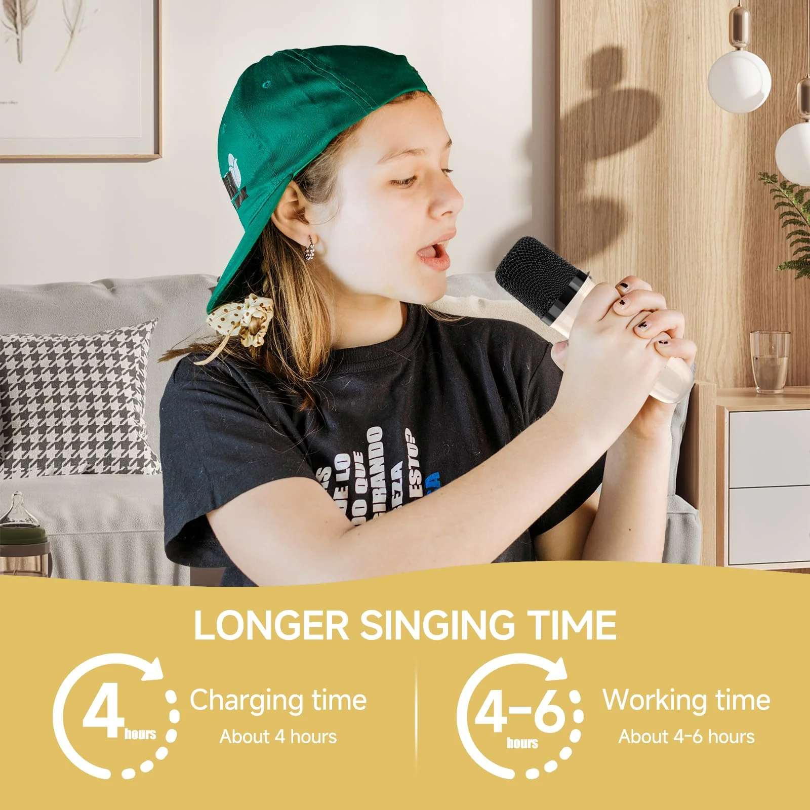 Mini Karaoke Machine for Kids,Portable Bluetooth Karaoke Machine with 2 Wireless Microphones, Kids Karaoke Machine for Birthday Home Party,Gift for Girls Boys(Beige) Beige - Image 6