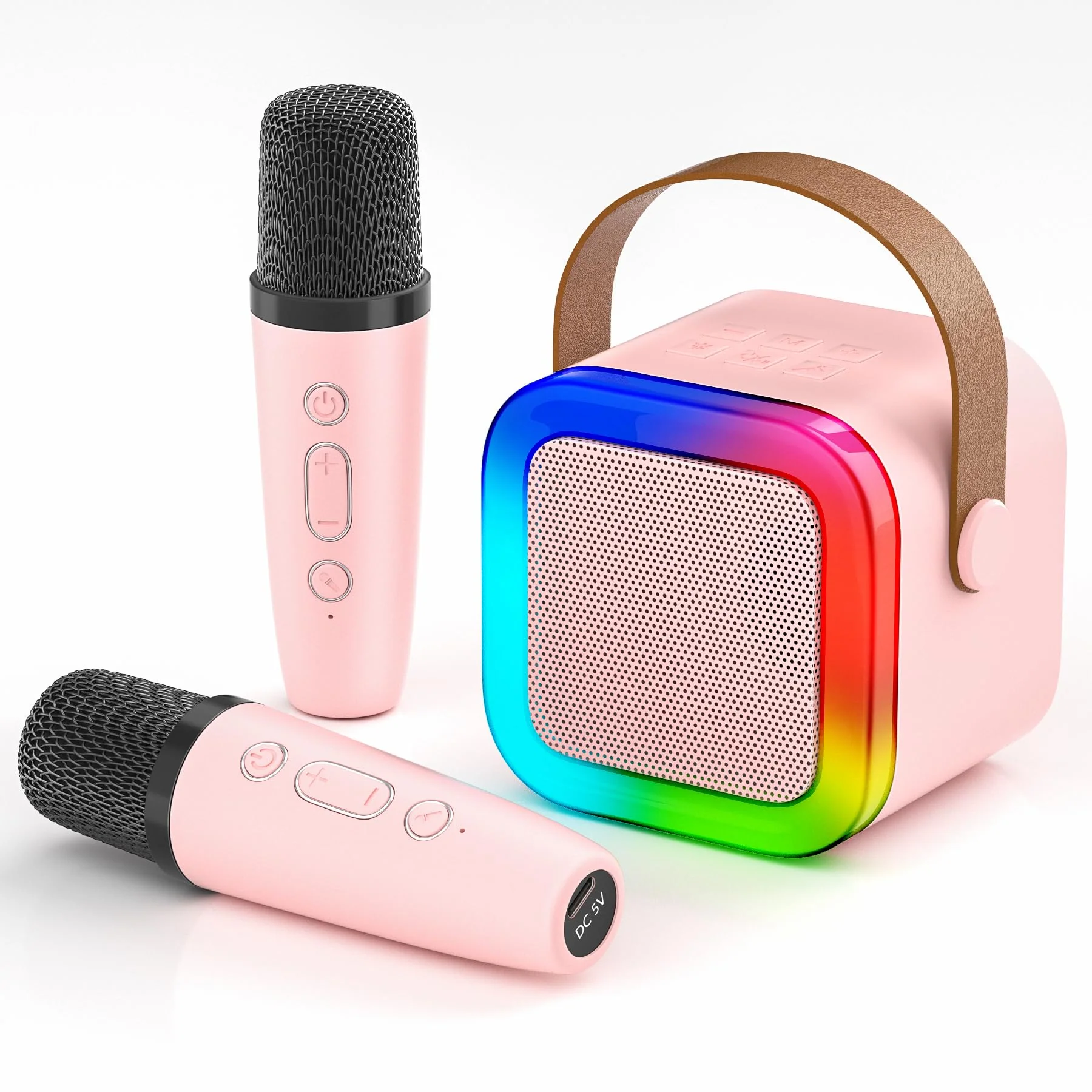 Mini Karaoke Machine for Kids,Portable Bluetooth Speaker with 2 Wireless Microphones,Toddler Music Player Toys,Easter Birthday Gifts for 3,4,5,6,7,8,9,10,11,12+Years Old Girls Boys (Pink) Pink