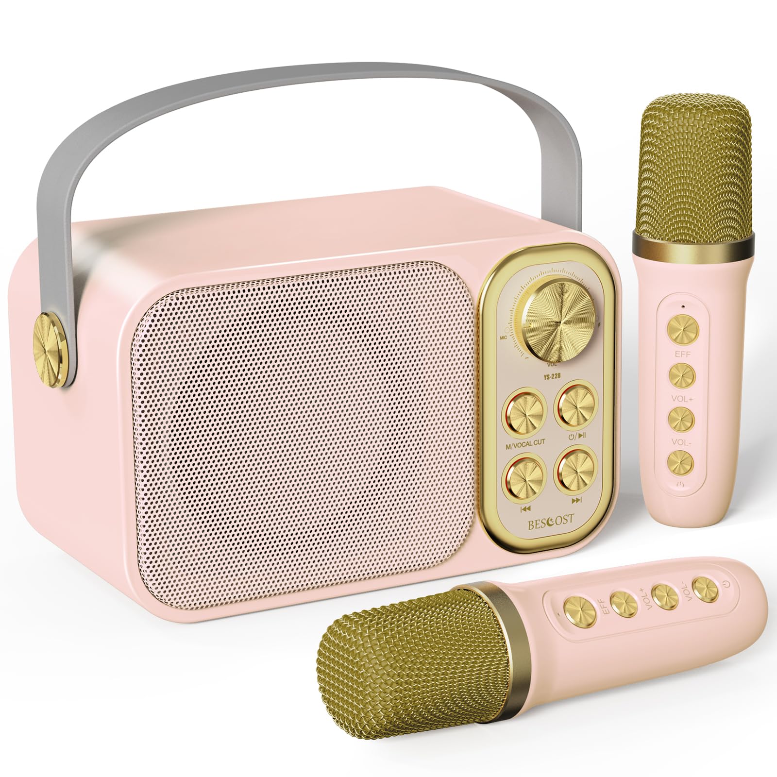 Mini Karaoke Machine for Kids with 2 Wireless Microphone, Portable Bluetooth Speaker, Kids Karaoke Machine to Sing Anywhere, for Girls, Ideal for Party, Birthday, Family Meeting Pink