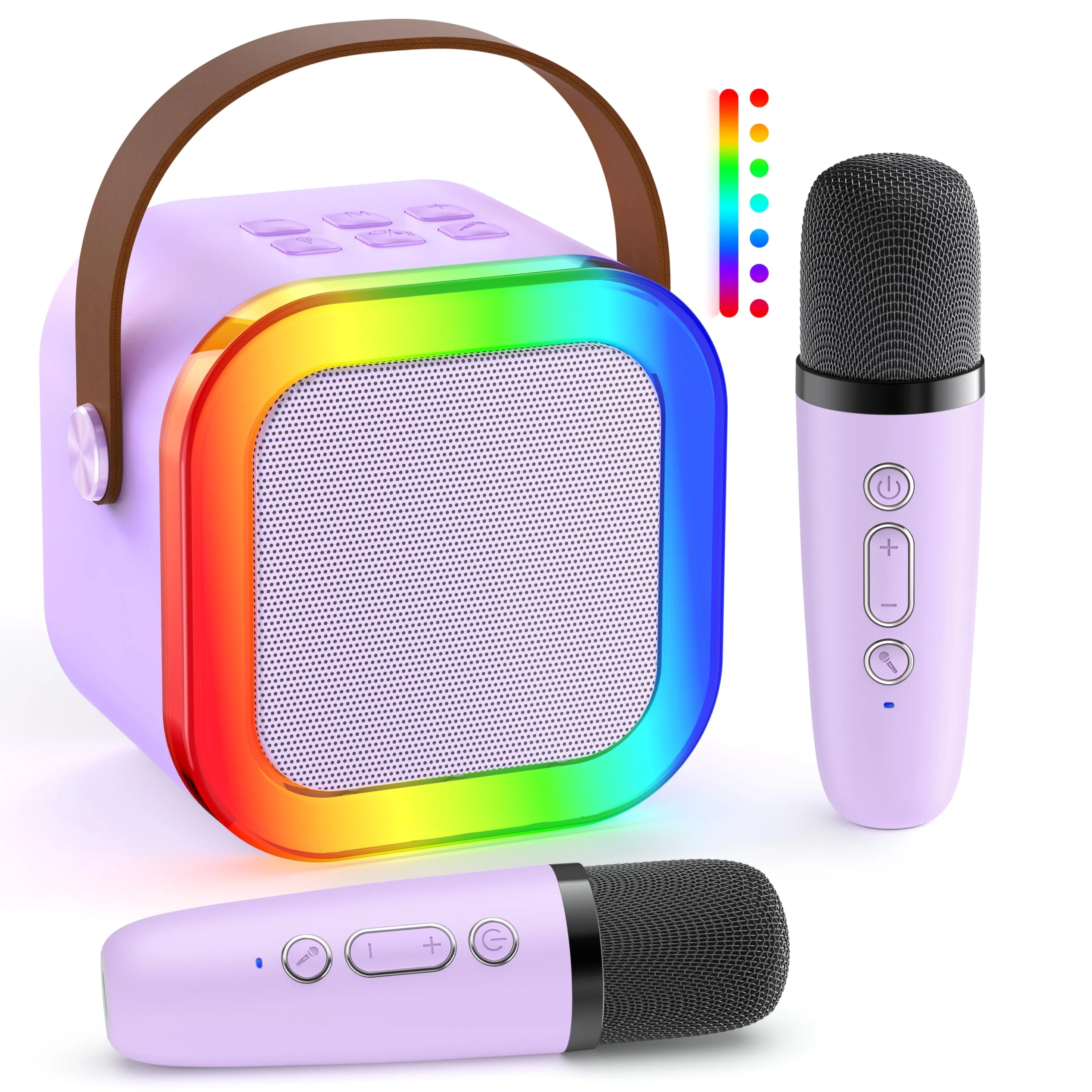 Mini Karaoke Machine: Mini Karaoke Machine with 2 Wireless Karaoke Microphones and Light for Family Home Party - Portable Singing Karaoke Speaker - Stage-subwoofers (Purple) Purple