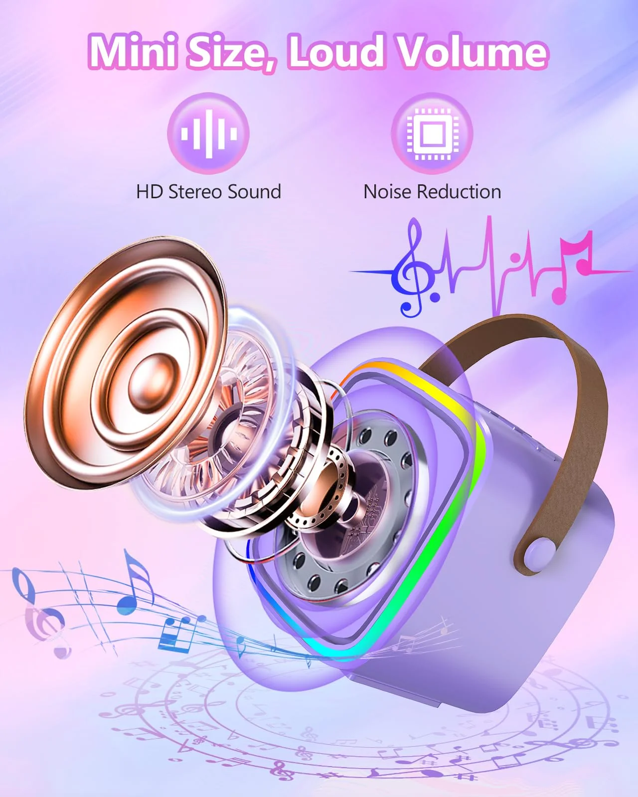 Mini Karaoke Machine with 2 Wireless Microphones, Kids Toys Portable Bluetooth Speaker for Kids Adults Toddler, Christmas Girls Toys for 4 5 6 7 8 9 10 12 Year Old Birthday Gift Ideas (Purple) Purple - Image 4