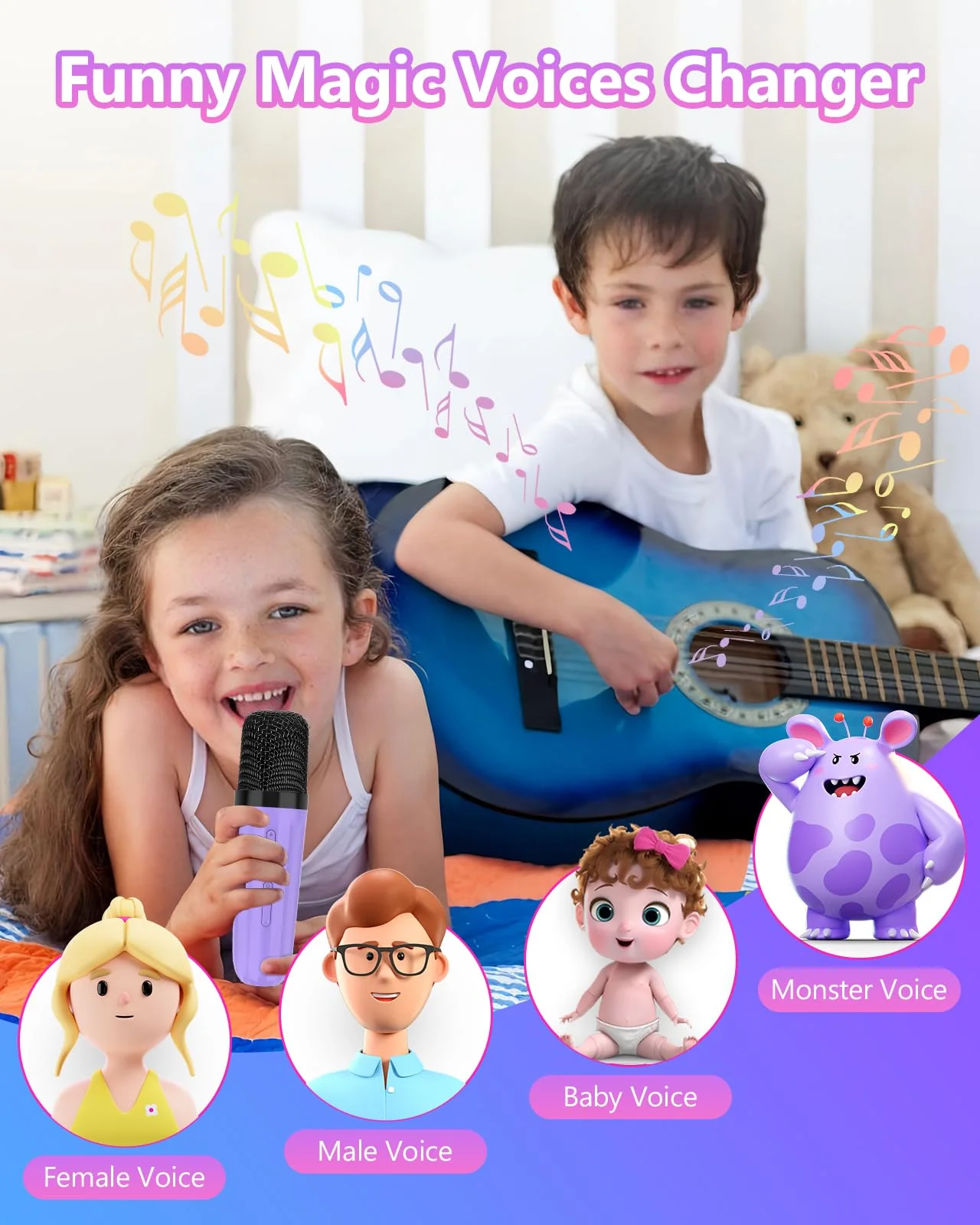 Mini Karaoke Machine with 2 Wireless Microphones, Kids Toys Portable Bluetooth Speaker for Kids Adults Toddler, Christmas Girls Toys for 4 5 6 7 8 9 10 12 Year Old Birthday Gift Ideas (Purple) Purple - Image 5