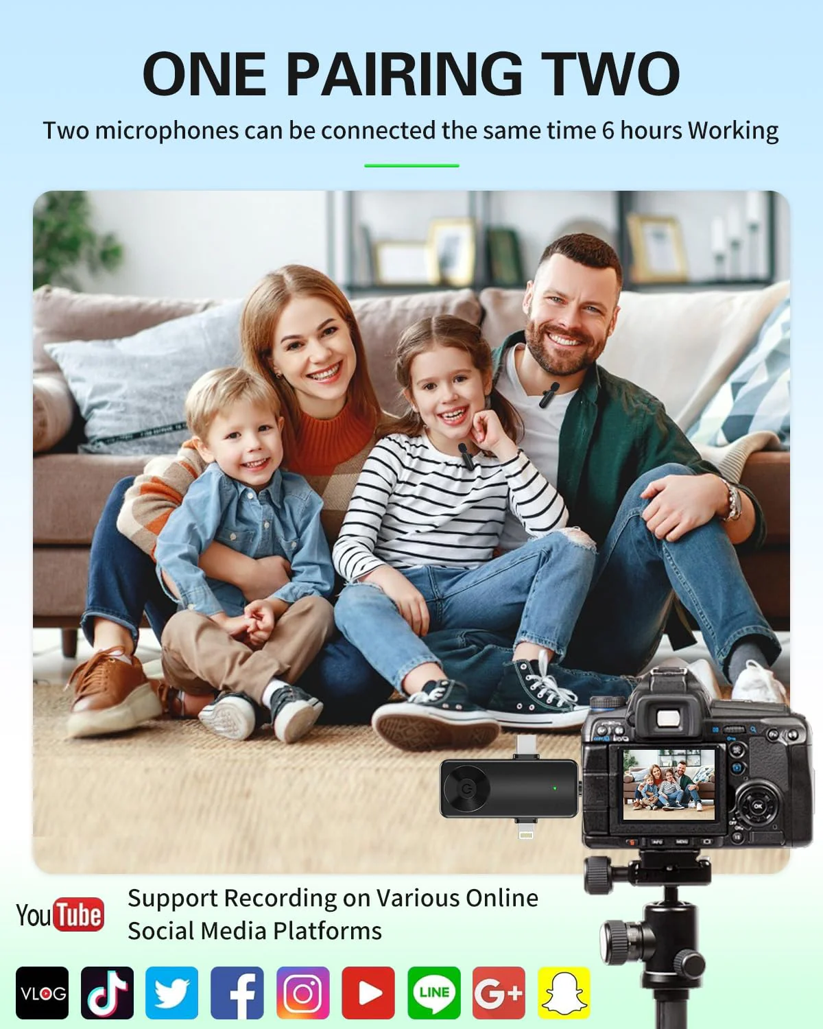 Mini Microphone for iPhone Android Camera iPad USB-C, 4 in 1 Professional Wireless Lavalier Lapel Microphone for Recording, Live Stream, YouTube, Facebook, TikTok, Vlog (2 Pcs) - Image 5