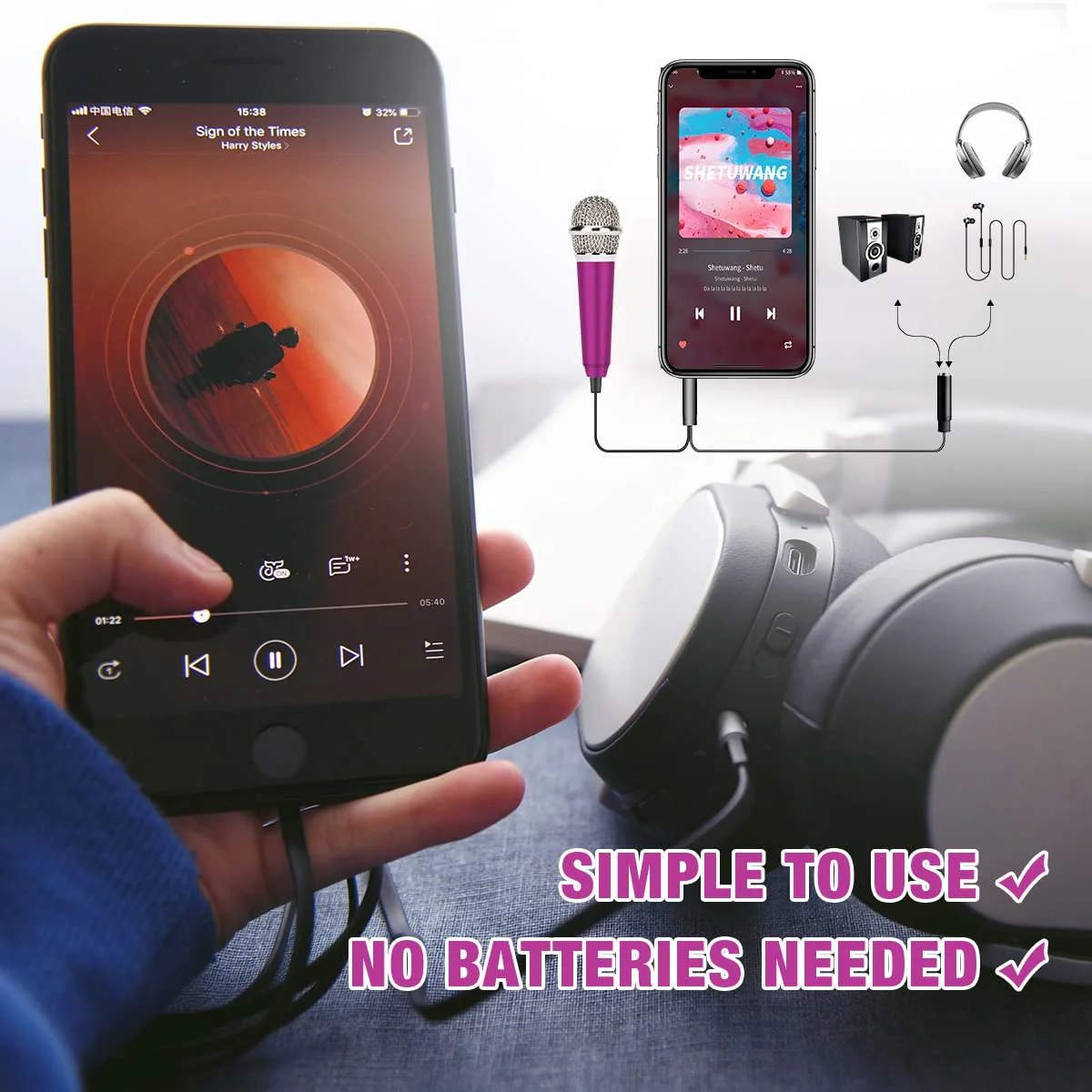 Mini Microphone,Portable Vocal Tiny Microphone, Asmr Microphone ,Phone Microphone, Mini Karaoke Microphone for Voice Recording Chatting And Singing On Iphone,Android,Laptop Notebook(Pink purple) Rose purple - Image 3