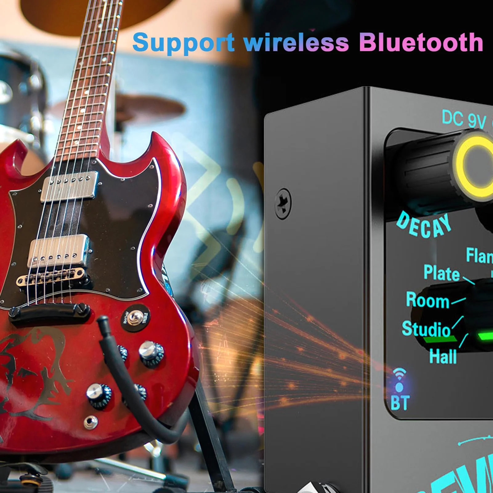 Mini Reverb Guitar Pedal, Verb Square Digital Reverb 9 Modes Room, Hall, Chorus, Duck, Plate, Studio, Echo, LOFI with True Bypass Aluminium alloy case (Black Reverb) Black Reverb - Image 6