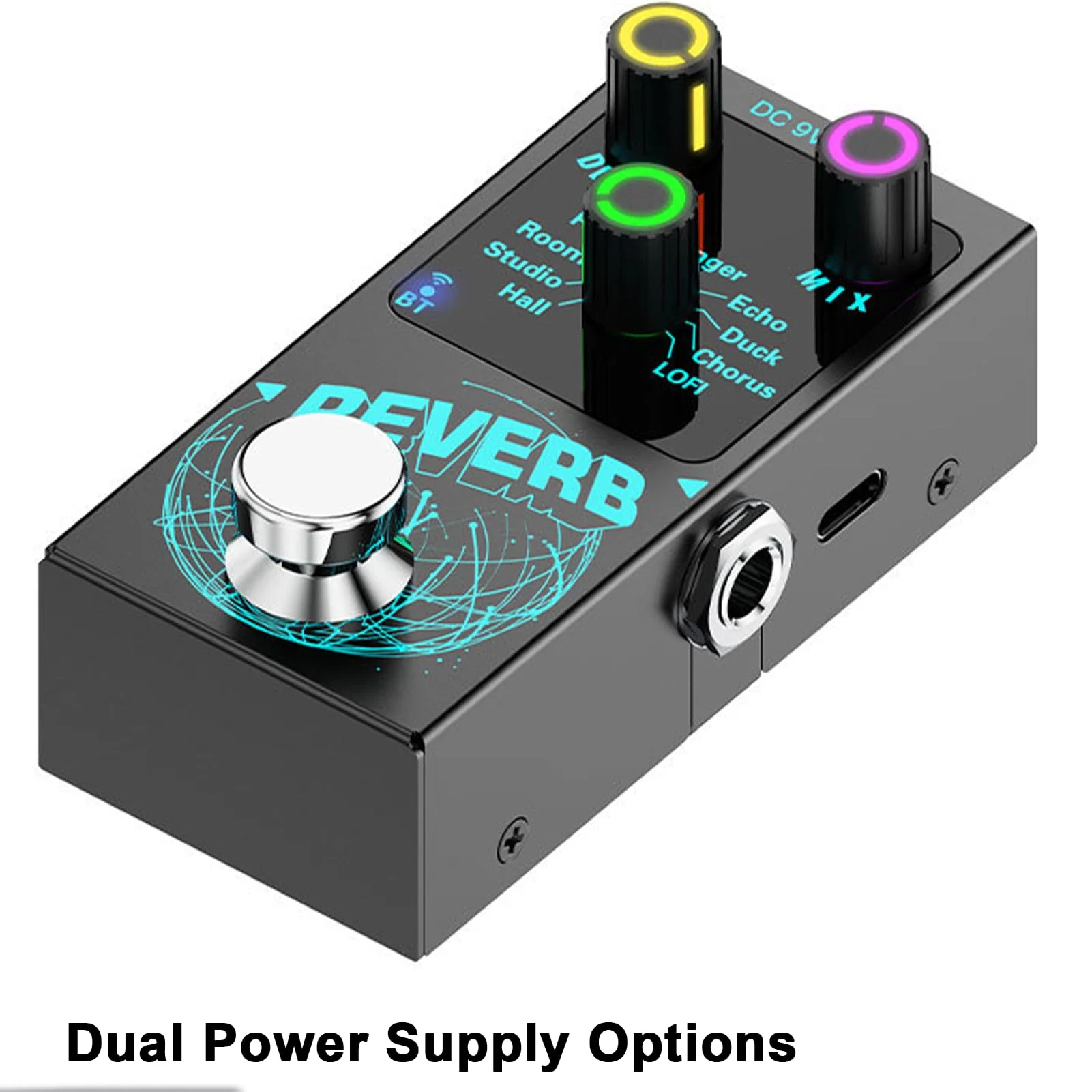 Mini Reverb Guitar Pedal, Verb Square Digital Reverb 9 Modes Room, Hall, Chorus, Duck, Plate, Studio, Echo, LOFI with True Bypass Aluminium alloy case (Black Reverb) Black Reverb - Image 8