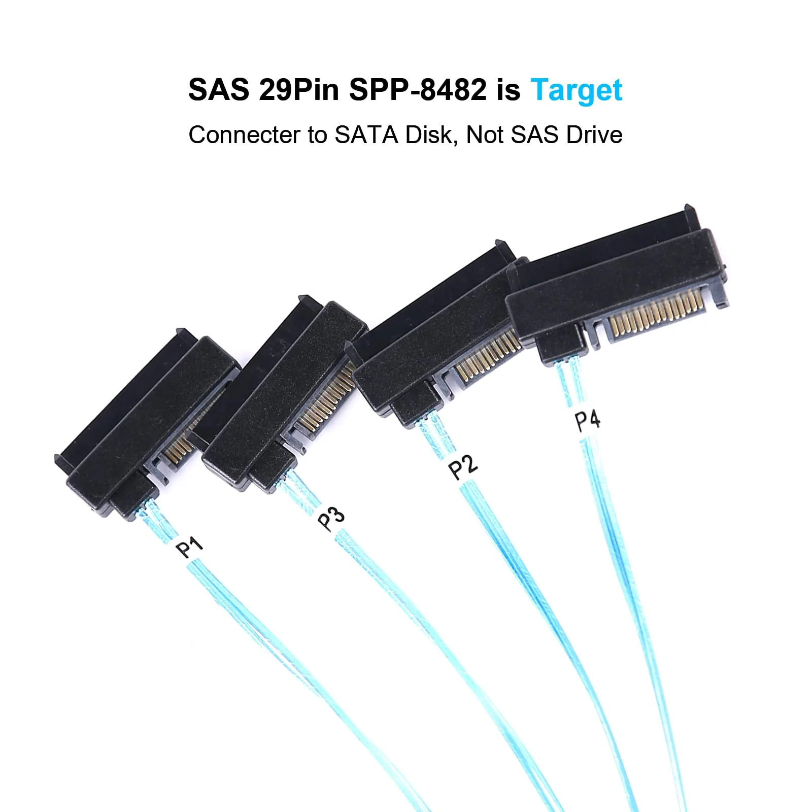 Mini SAS to SAS Cable: 1M SFF-8643 to SAS SFF-8643 to SFF-8482 Connector 4X SAS with SATA Power Adapter Cable (3.3FT) 3.3FT 1Pack - Image 4
