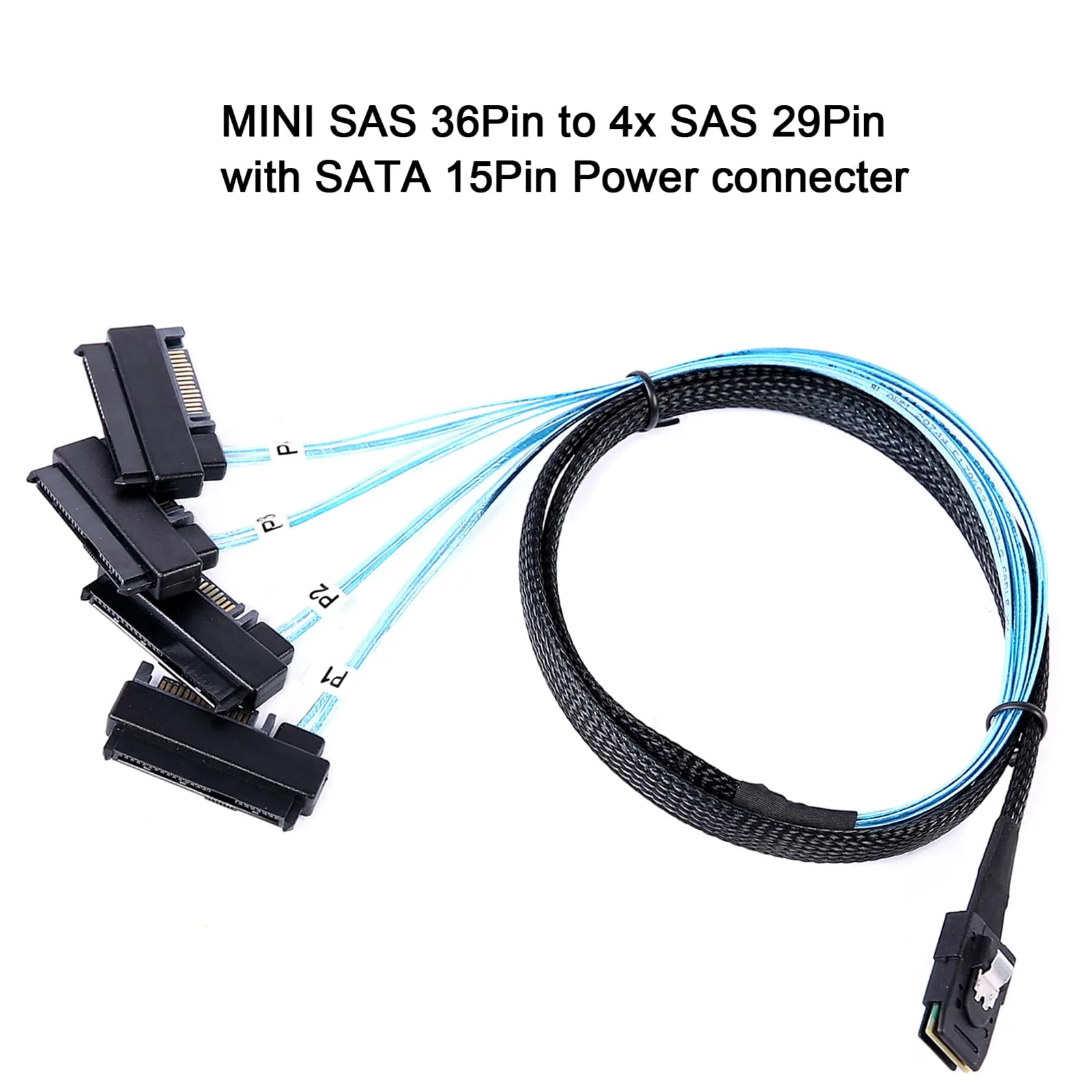 Mini-SAS to SAS-Cable: 1M SFF8087 to SAS SFF-8087 to SFF-8482 Connector 4X SAS with SATA-Power Adapter Cable (3.3FT) 3.3FT 1Pack - Image 2