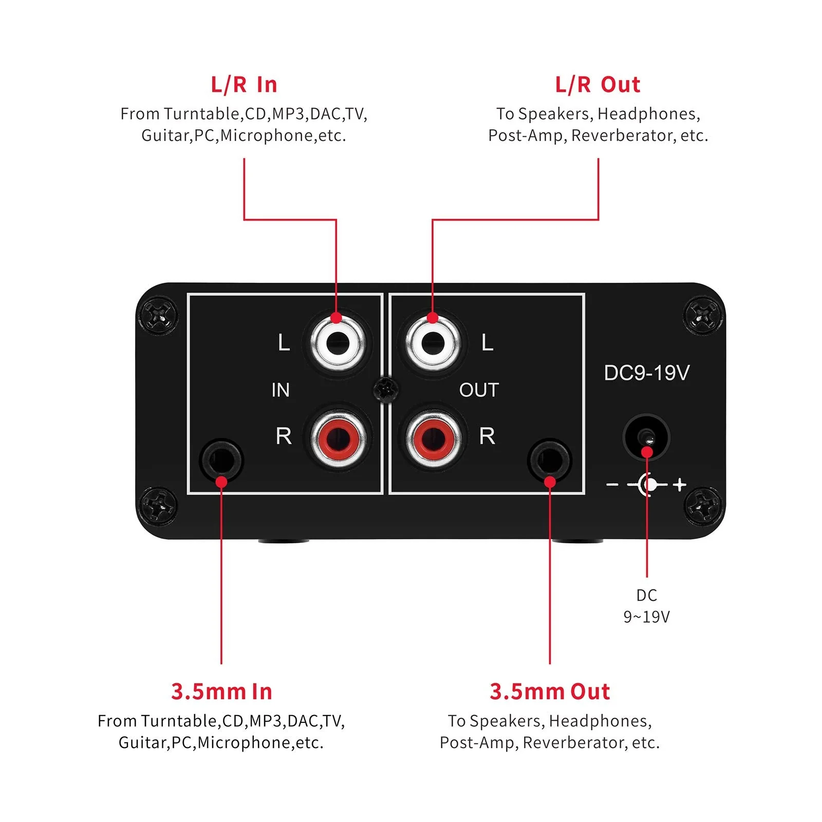 Mini Small Stereo Audio preamplifier, Headphone Amplifier, Gain 20dB Phono Turntable Phonograph preamp, Dual op amp NE5532 with RCA 3.5mm Input to RCA 3.5mm Output - Image 5