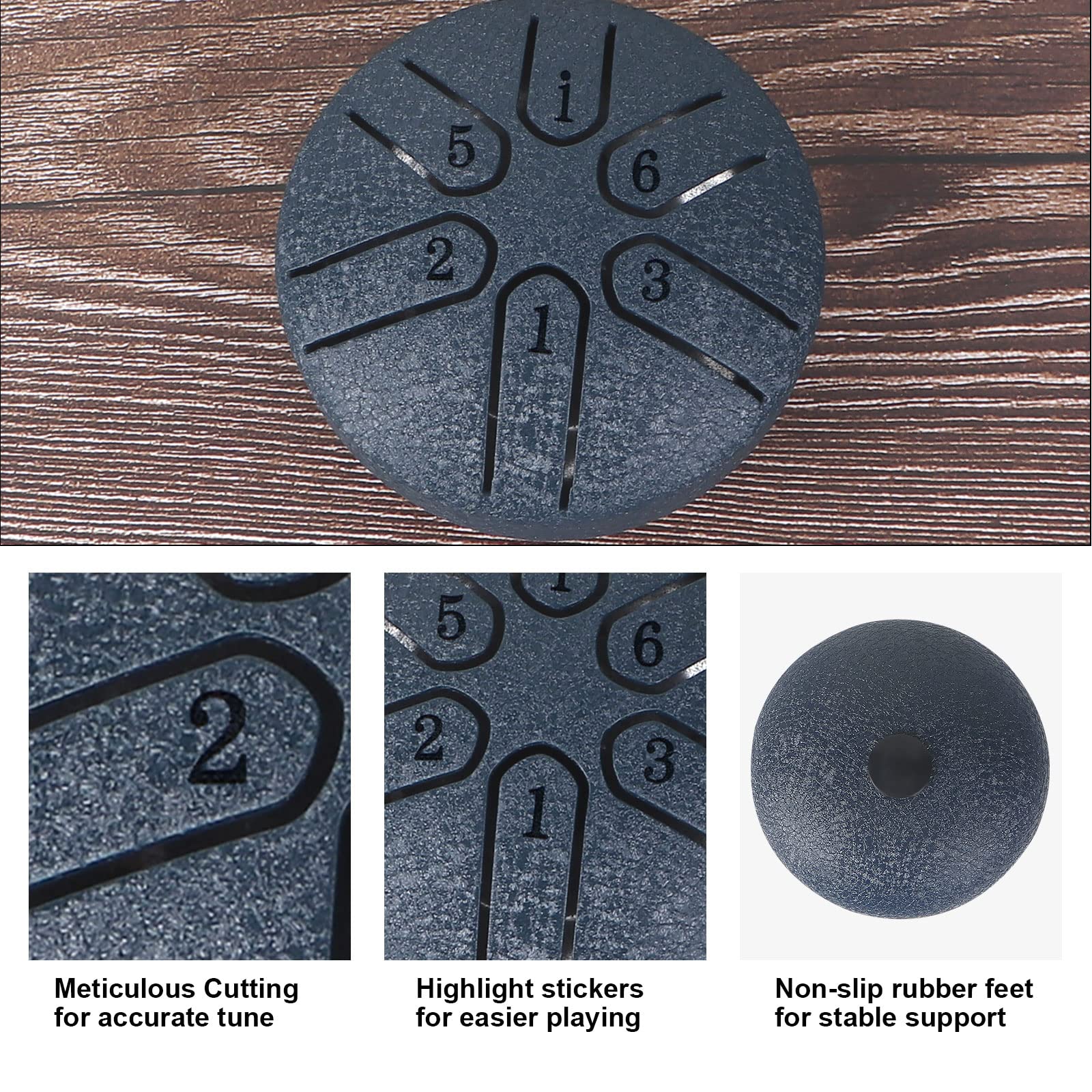 Mini Steel Tongue Drum, Horse 3 Inch 6 Tones Tank Drum C Key Percussion Steel Drum Kit with Drum Mallets Note Stickers(3 Inch 6 Tones) 3 Inch 6 Tones Dark Blue - Image 5