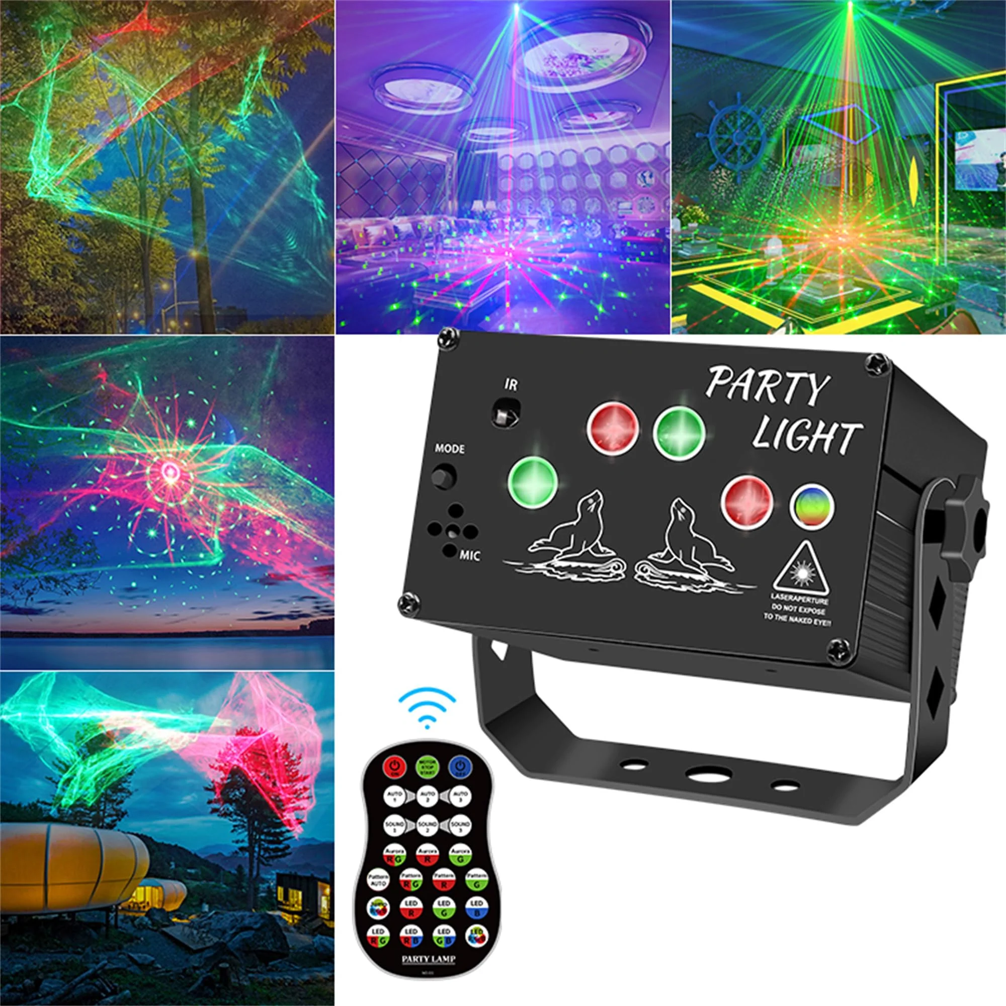 Mini USB-Powered Party Light 60-Patterns Stage Light with UV & RGB Backlight Remote Control for Indoor Events, Birthdays, Halloween, Karaoke, Club, and KTV, Matte Black