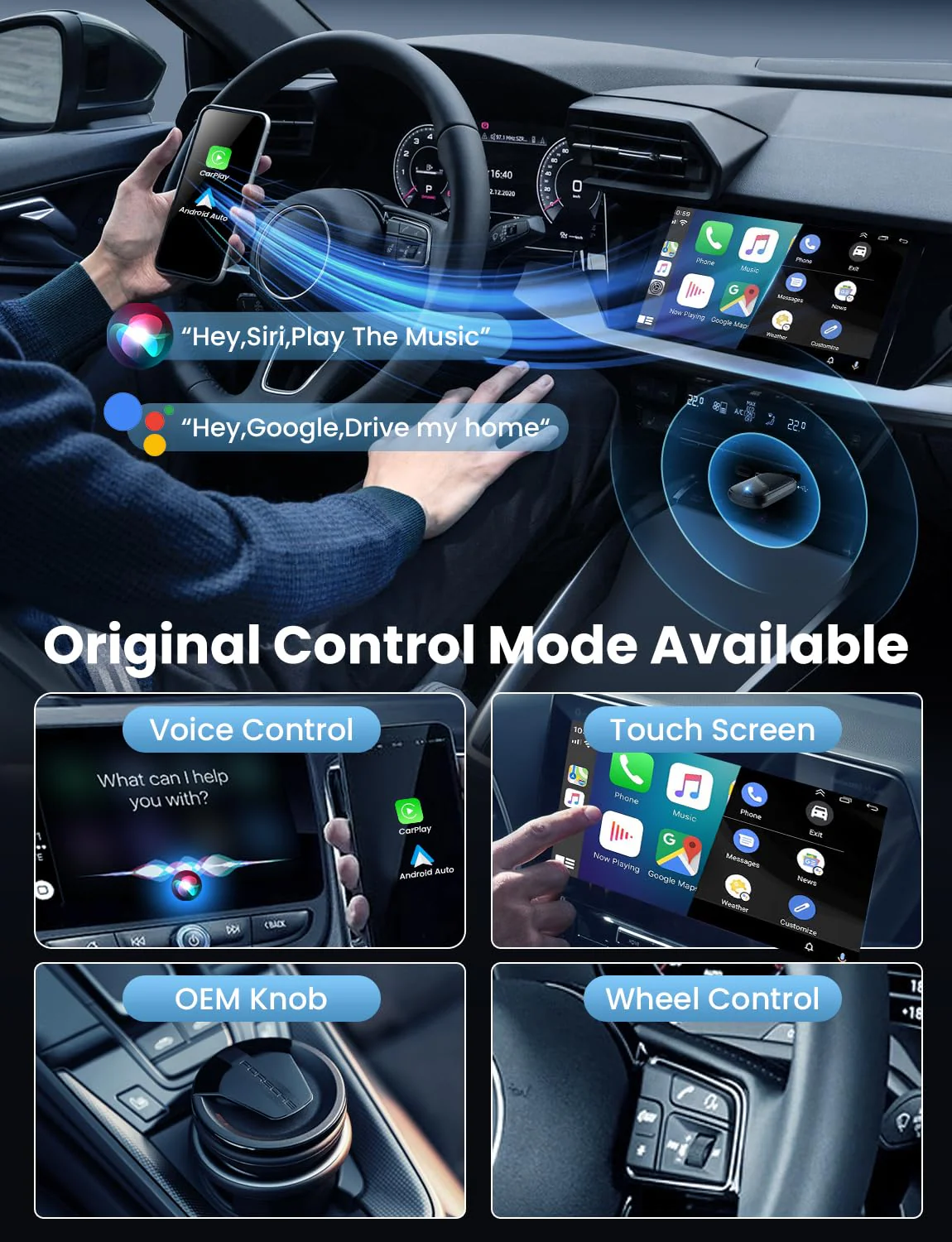 Mini Wireless Carplay and Android auto Adapter with Fastest Connection Car, No Latency Wireless Carplay Adapter, Tying to Cars from 2016 & Phone with Android 10+ / iPhone 6 or Above USB-A/Type-C - Image 3