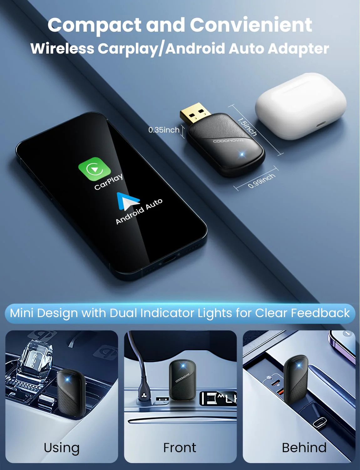 Mini Wireless Carplay and Android auto Adapter with Fastest Connection Car, No Latency Wireless Carplay Adapter, Tying to Cars from 2016 & Phone with Android 10+ / iPhone 6 or Above USB-A/Type-C - Image 5