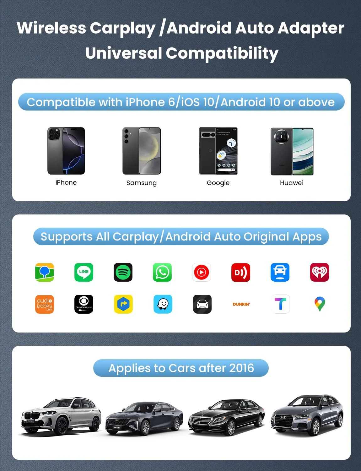 Mini Wireless Carplay and Android auto Adapter with Fastest Connection Car, No Latency Wireless Carplay Adapter, Tying to Cars from 2016 & Phone with Android 10+ / iPhone 6 or Above USB-A/Type-C - Image 7