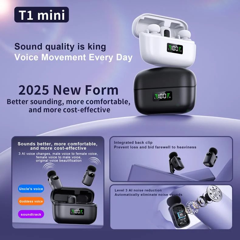 Mini Wireless Lavalier Mic for Android,iPhone, Excellent Sound Quality, AI intelligent Noise Reduction,Voice Changer, 30H Battery Life with Charging Case for Video Recording, Podcast, Interview - Image 8