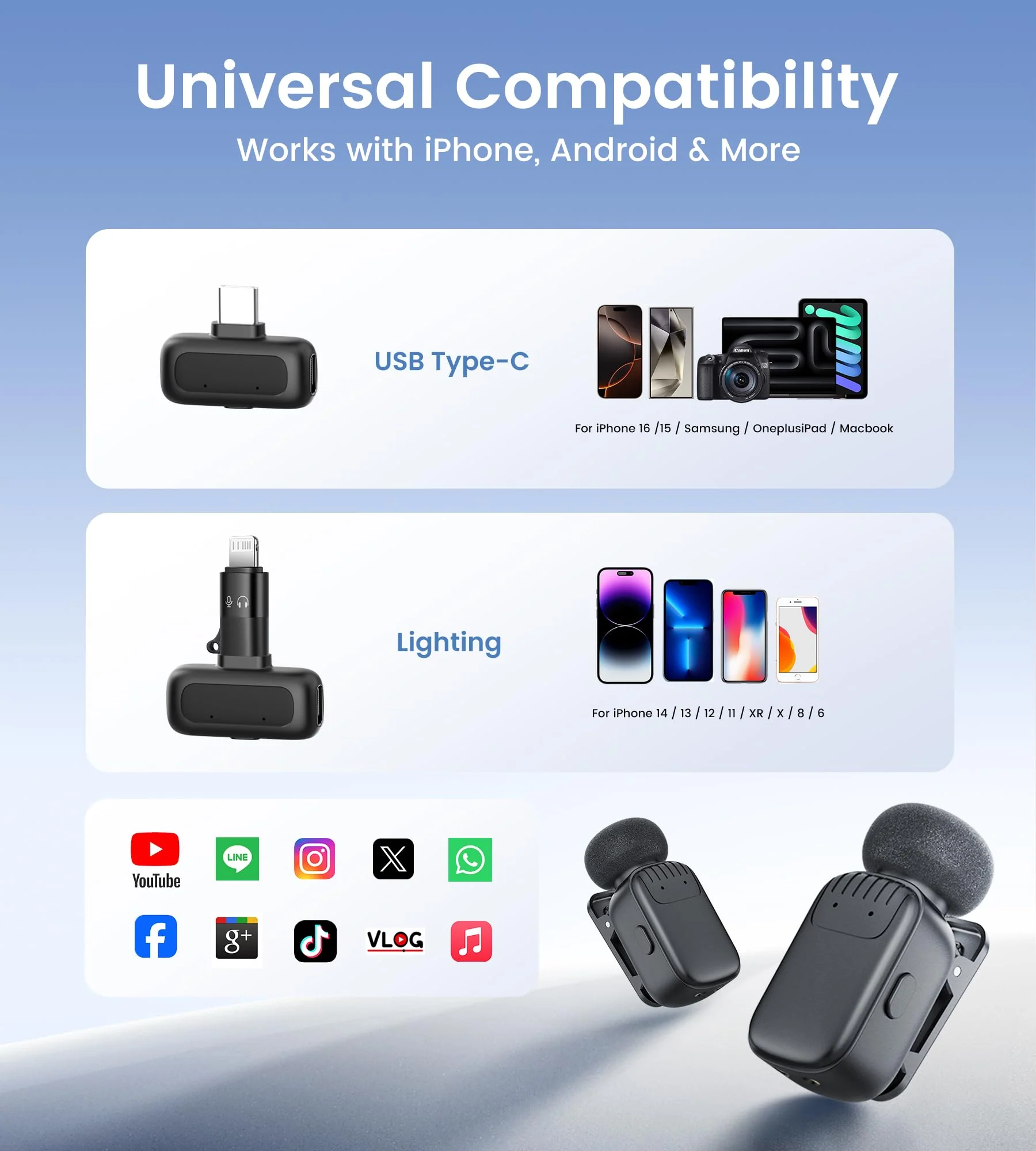 Mini Wireless Lavalier Microphone for iPhone/Android/PC with USB-C Plug, Noise Reduction, 25H Battery Life with Charging Case, Plug & Play, Tiny Mics for Vlogging & Podcast 2 TX + 1 RX + Black Charging Case - Image 7